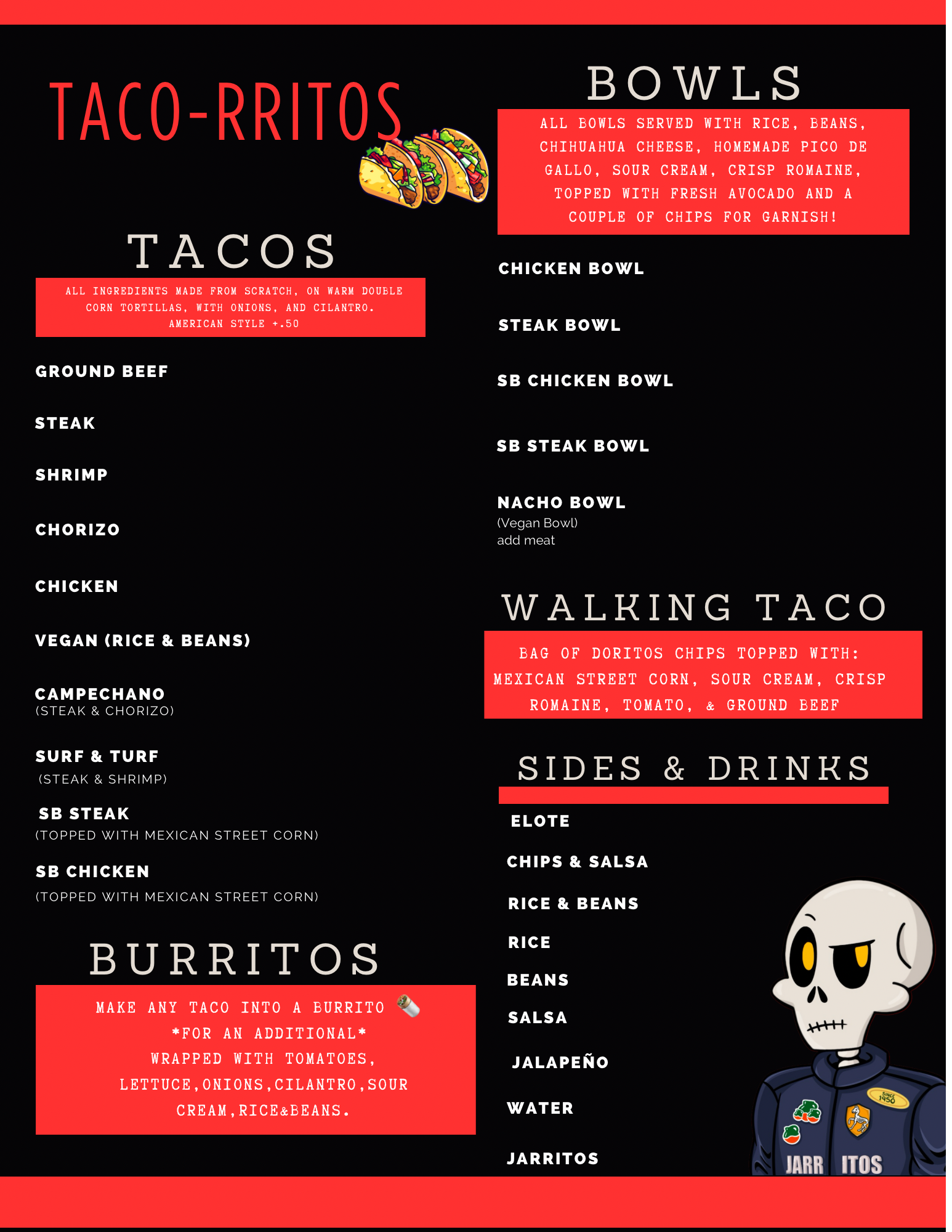 TACO-RRITOS Menu