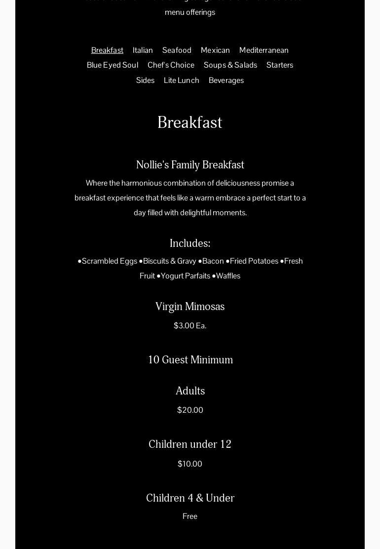 Nollie's Family Table Menu