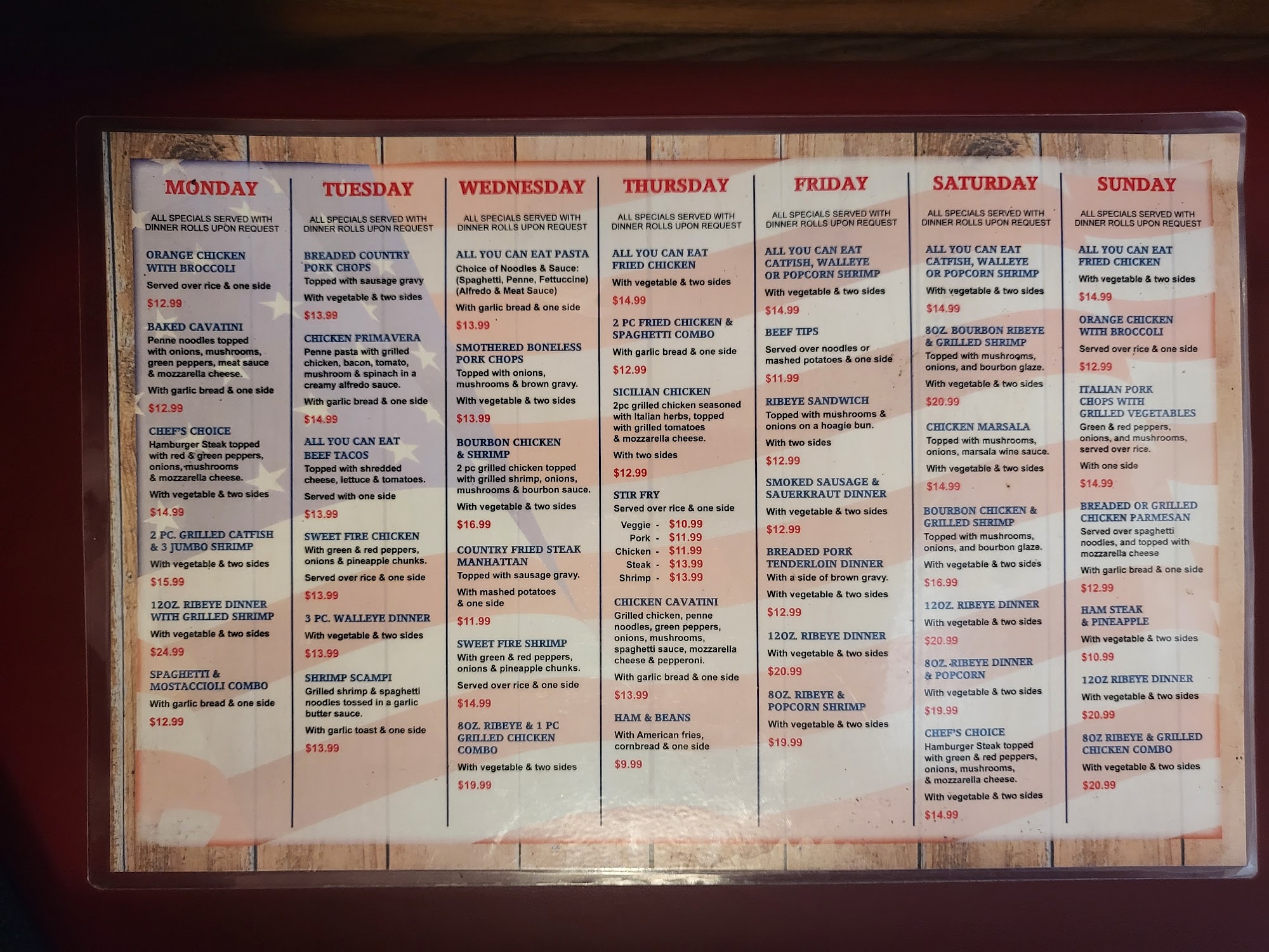 American Table Family Restaurant of Vincennes Menu