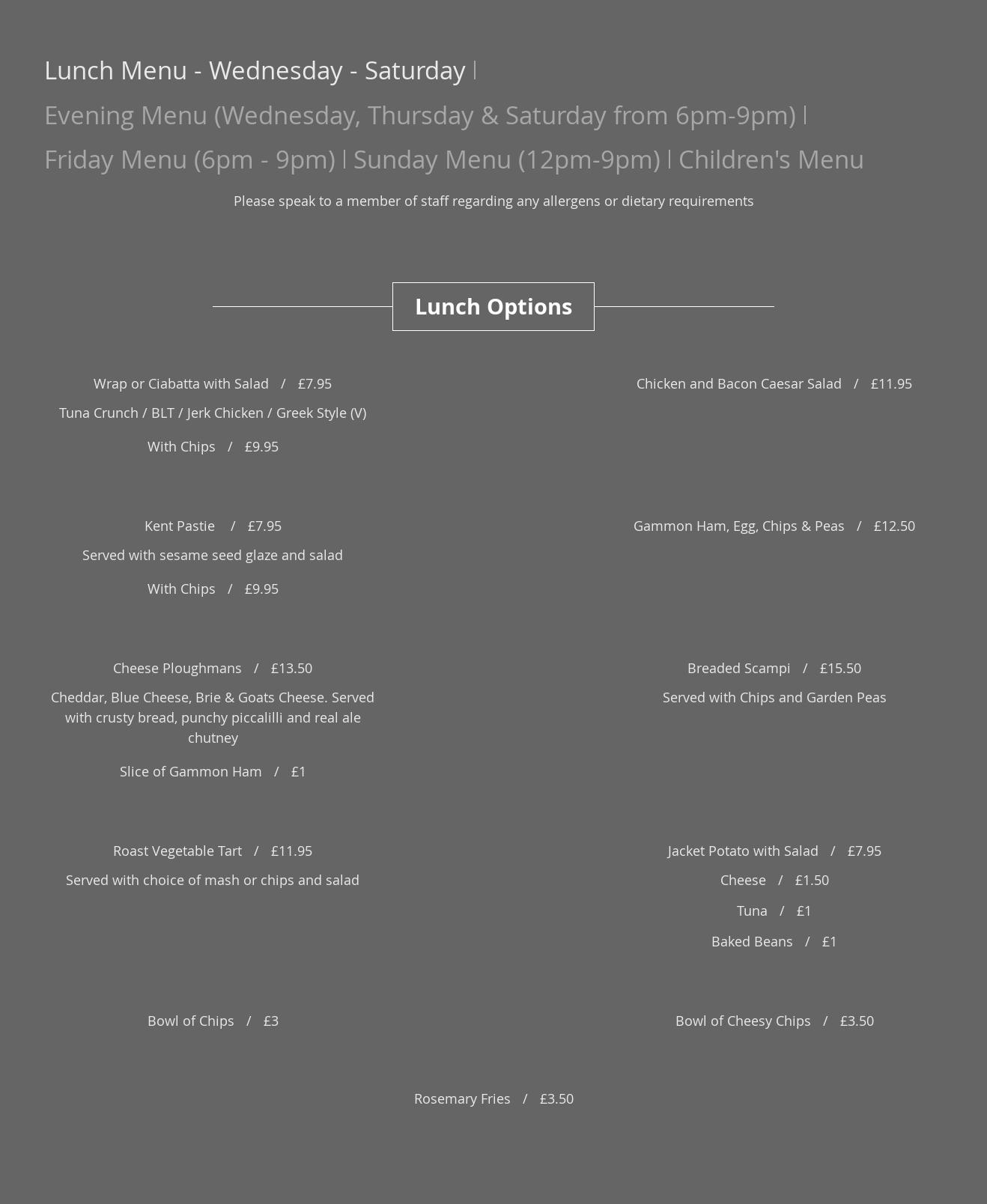 The Queens Head Menu