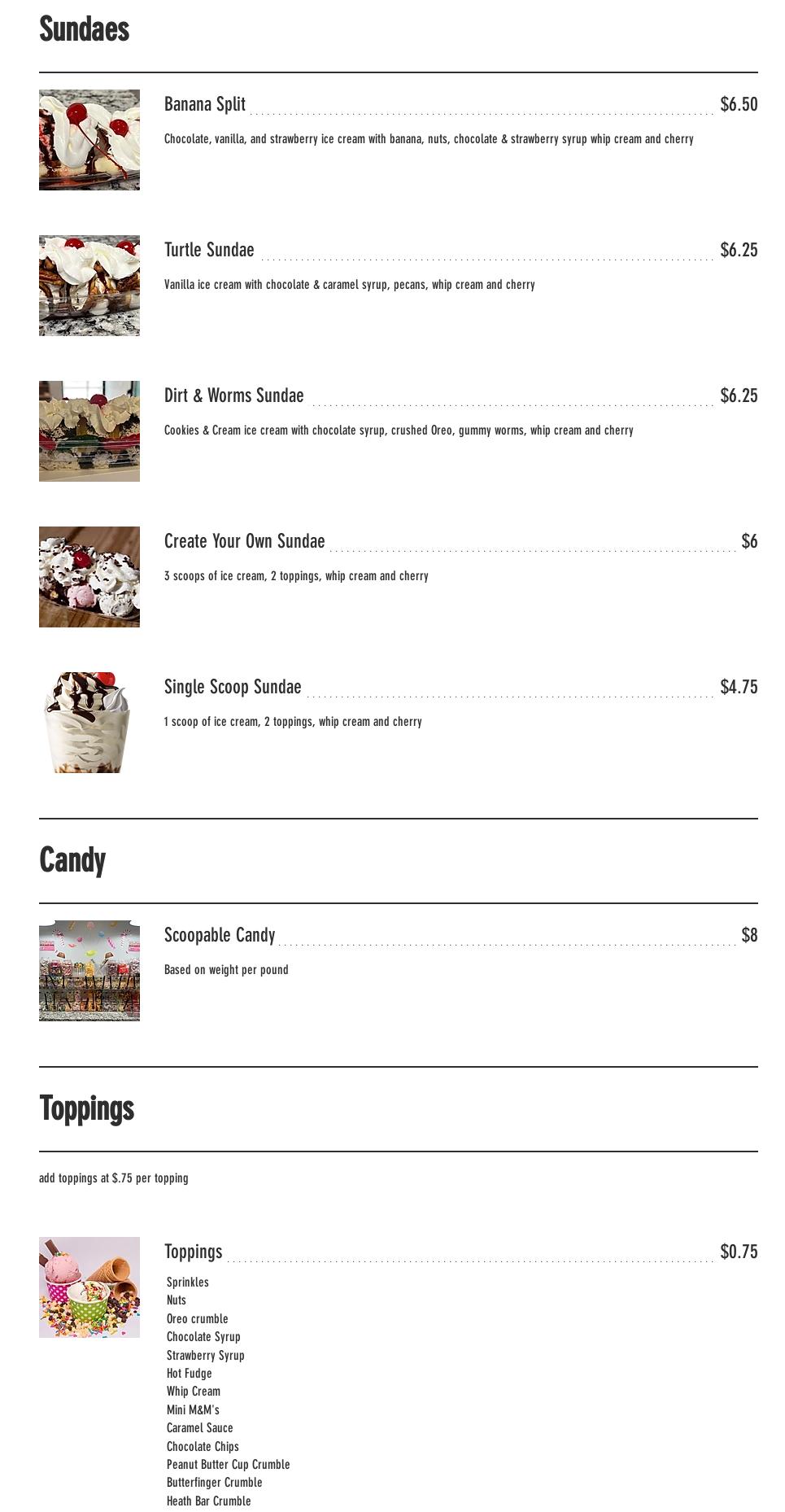 Granny's Chip Chocolate Ice Cream Menu