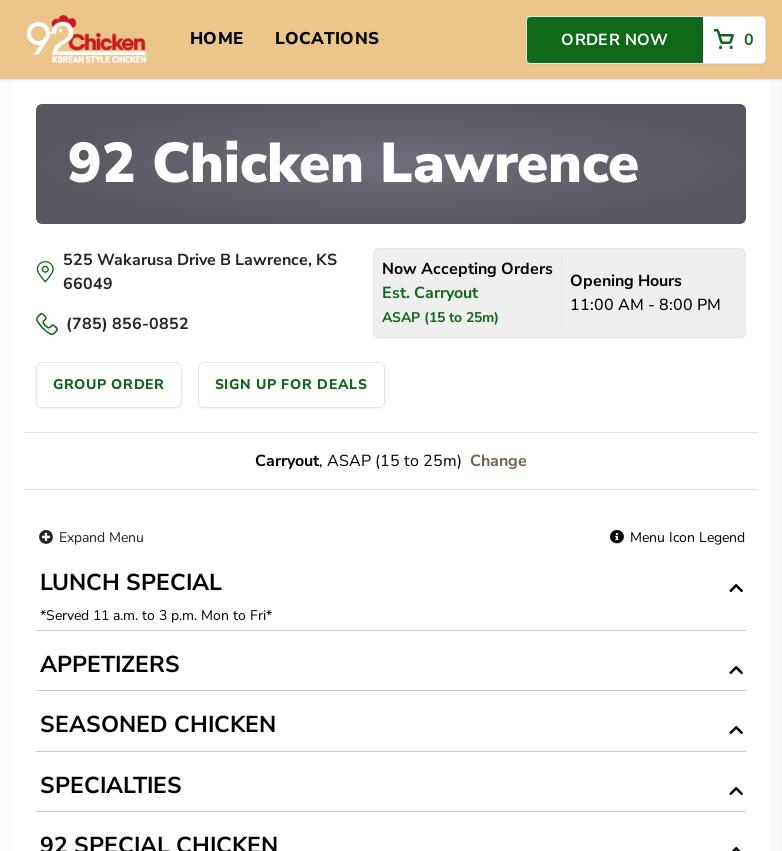 92 Chicken Lawrence Menu