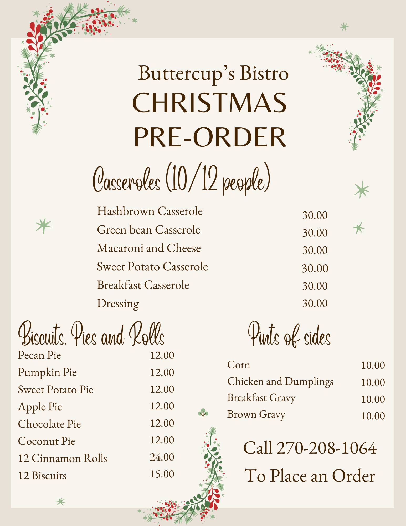 Buttercup Bistro Menu