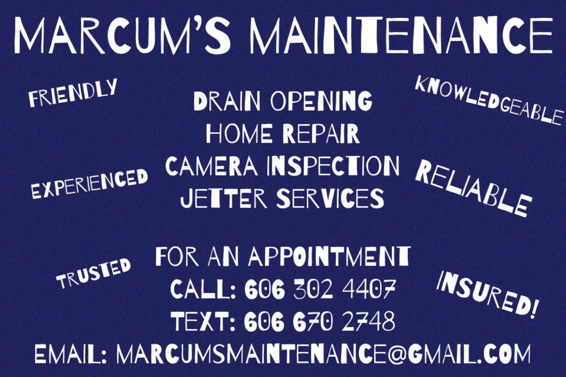 Marcums Maintenance ——— plumbing drain specialist 126 17th St, Middlesboro Kentucky 40965