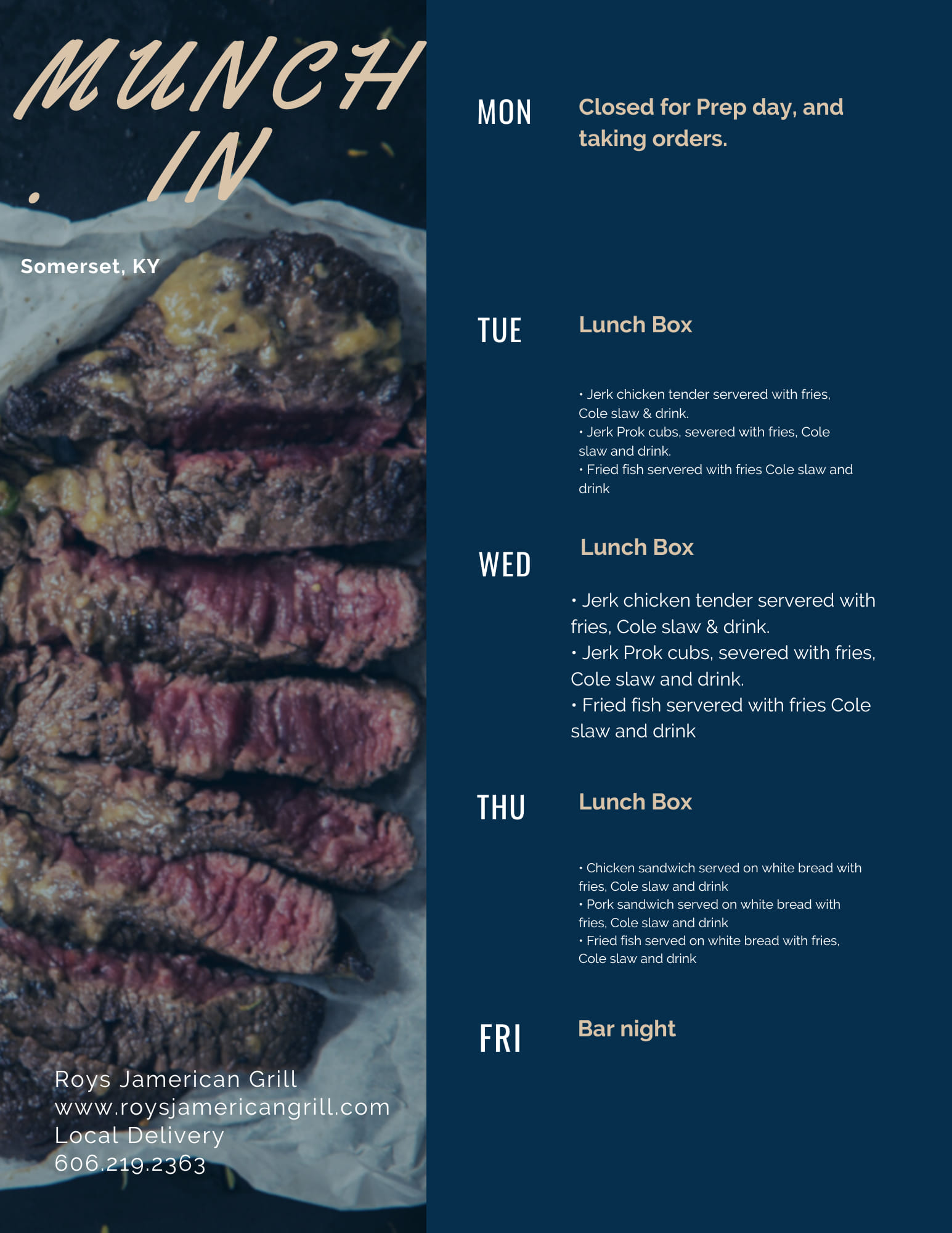 Roys Jamerican Grill Menu