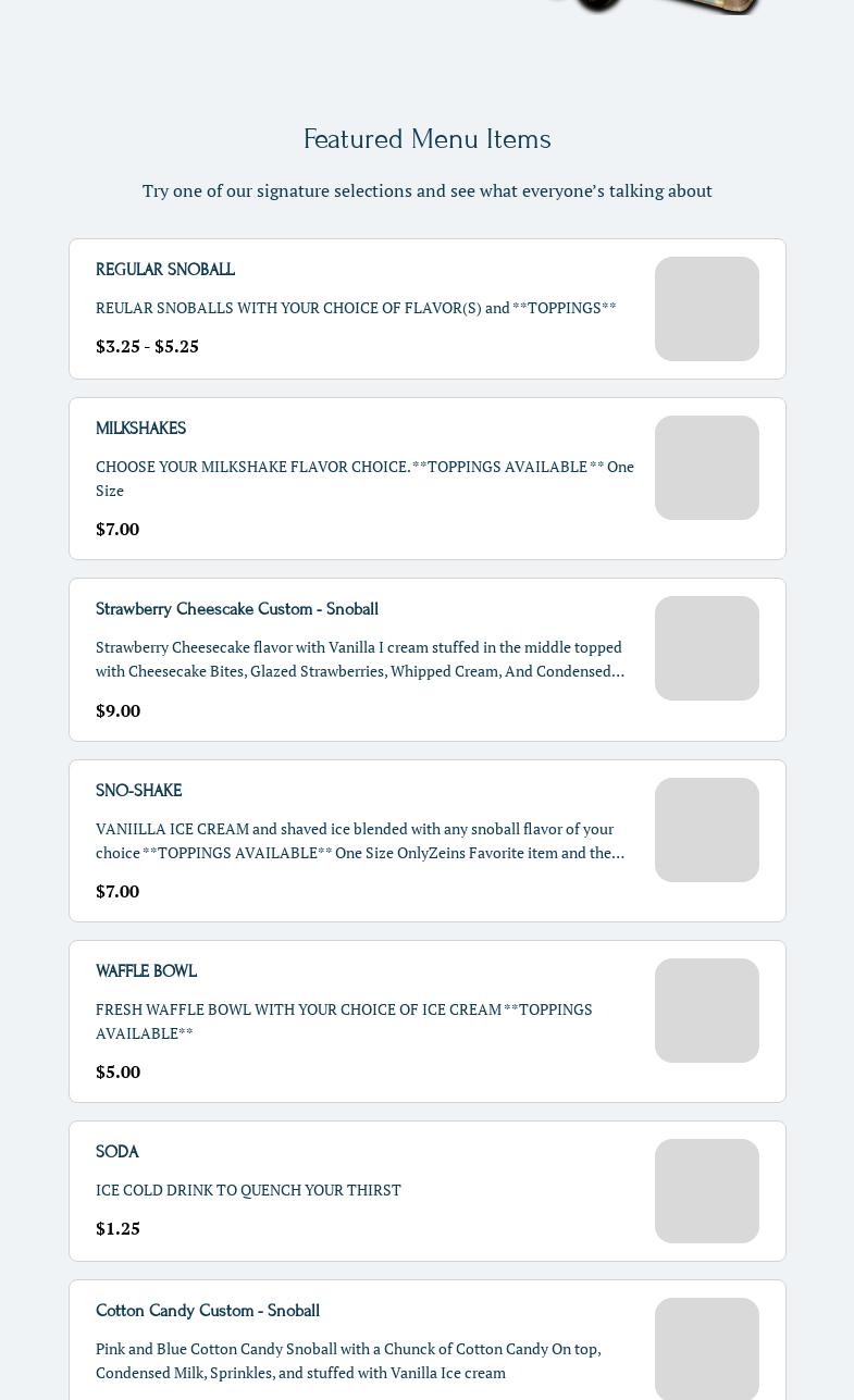 THE MELTDOWN SNOBALLS Menu