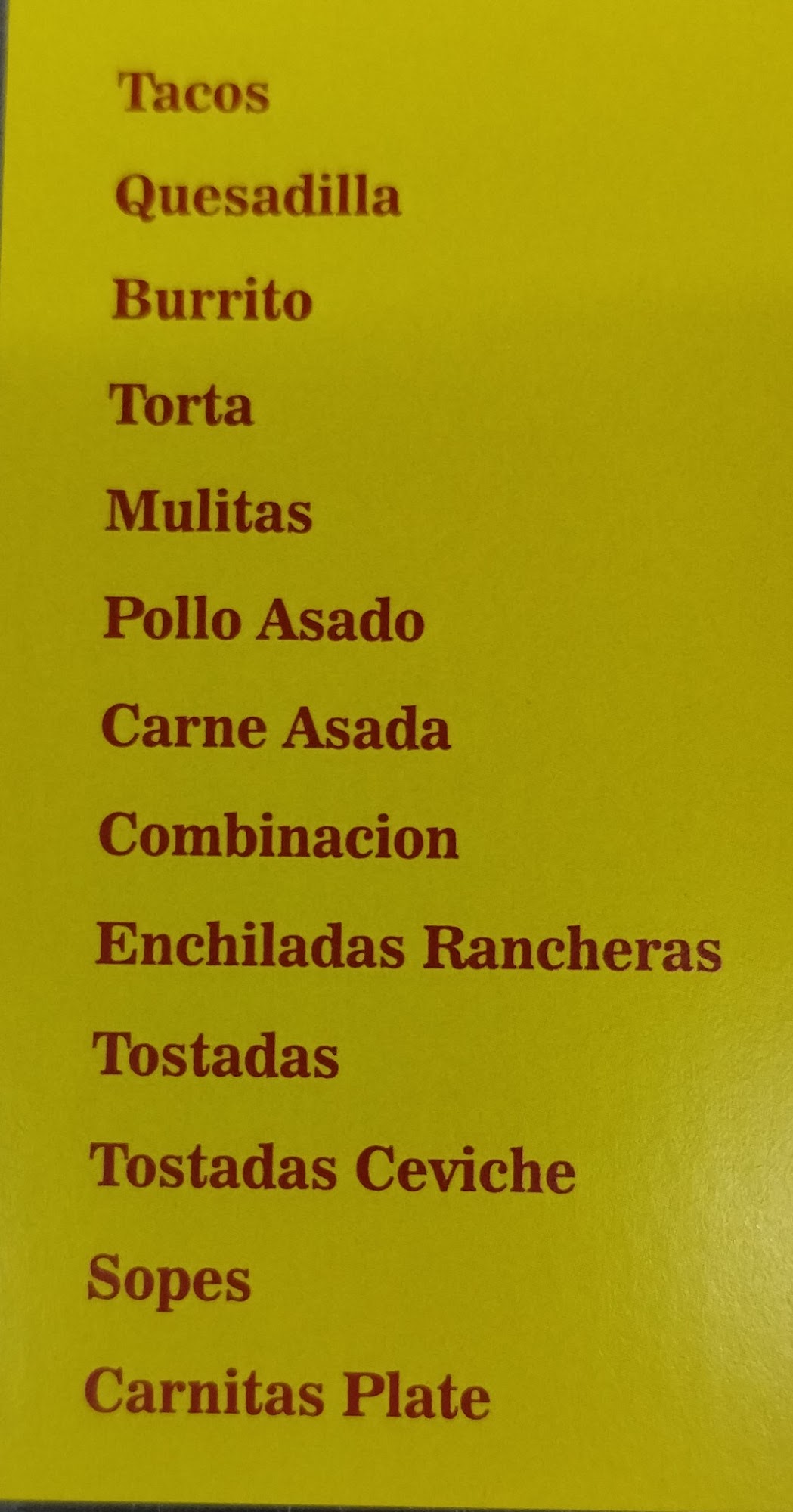 Taquería el cazador Menu