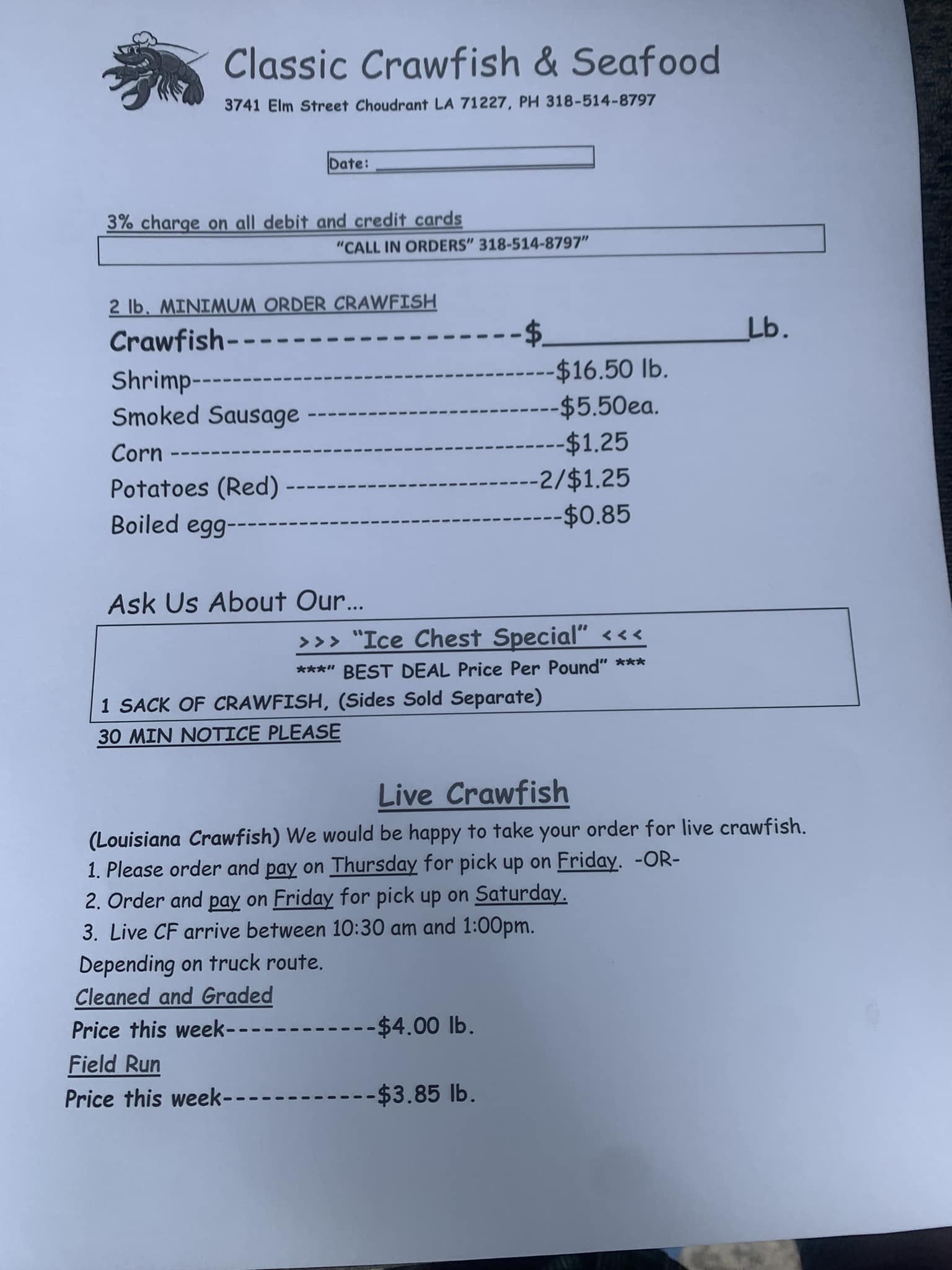 Classic Crawfish Menu