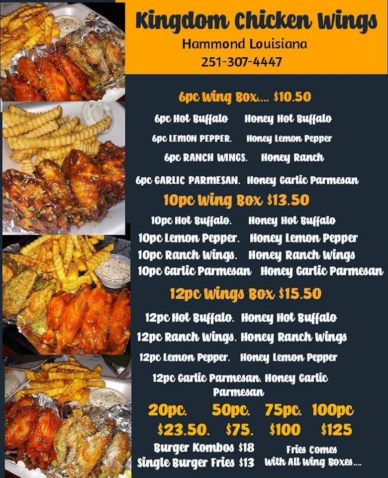 Kingdom Chicken Wings Menu