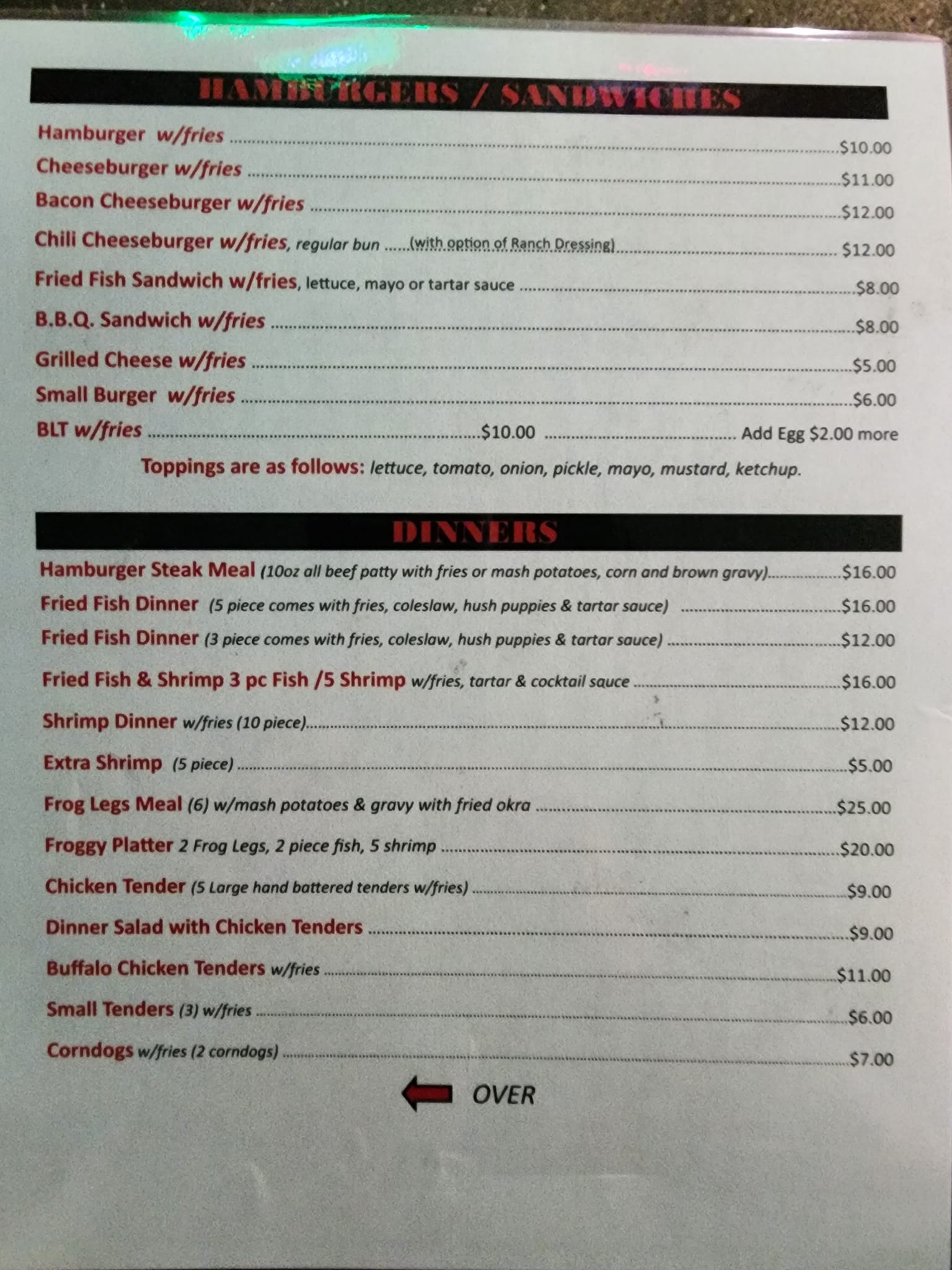 Froggy Bottom Bar Menu