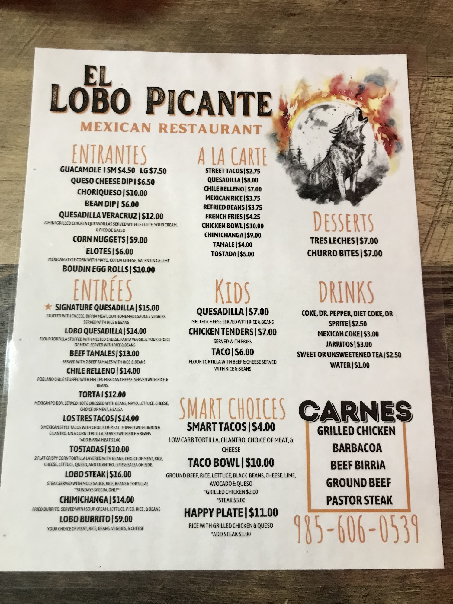 El Lobo Picante Menu