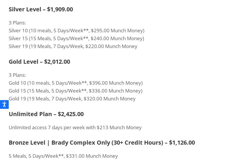 Vernon F. Galliano Dining Hall Menu