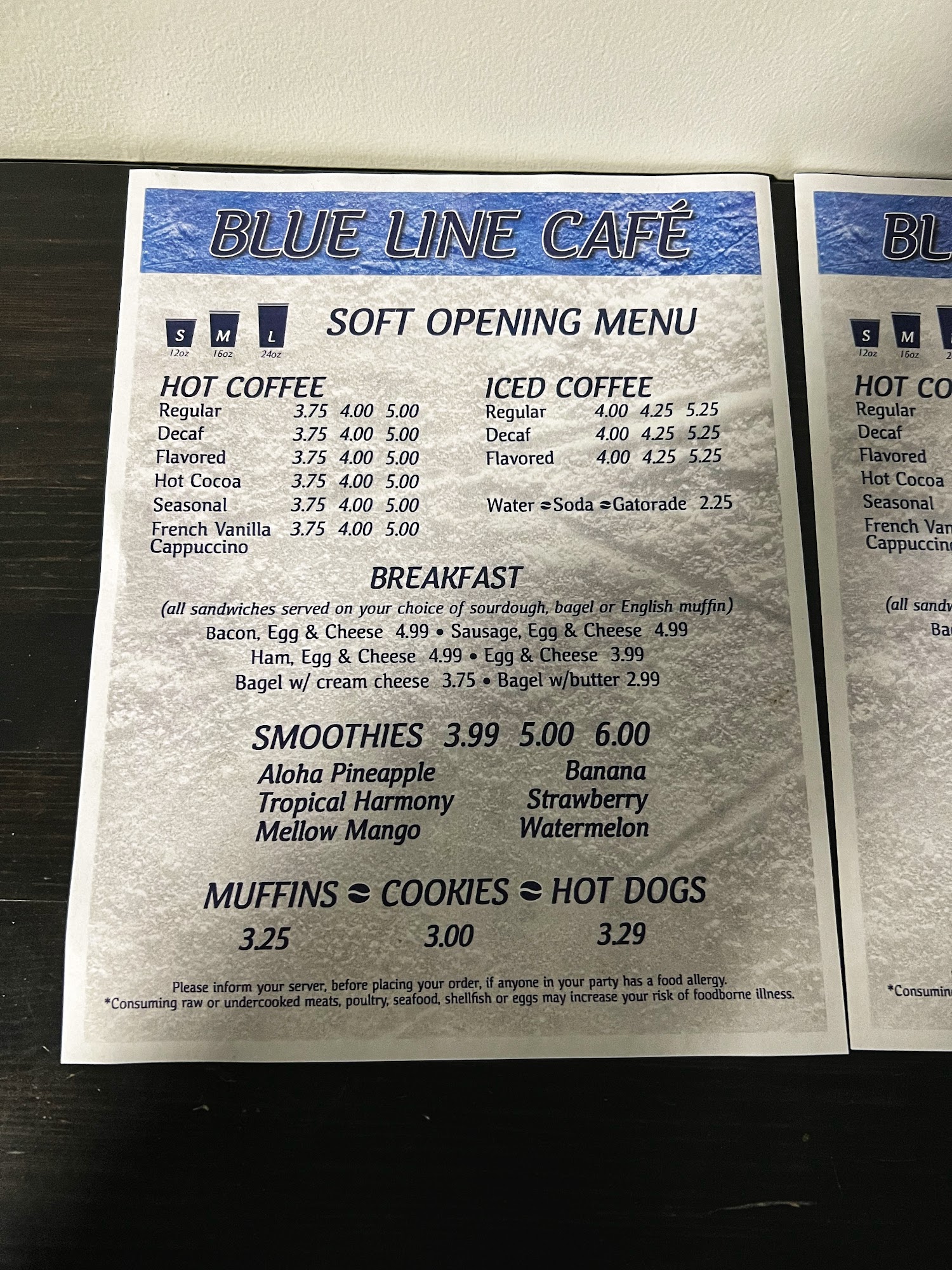BLUE LINE CAFE Menu