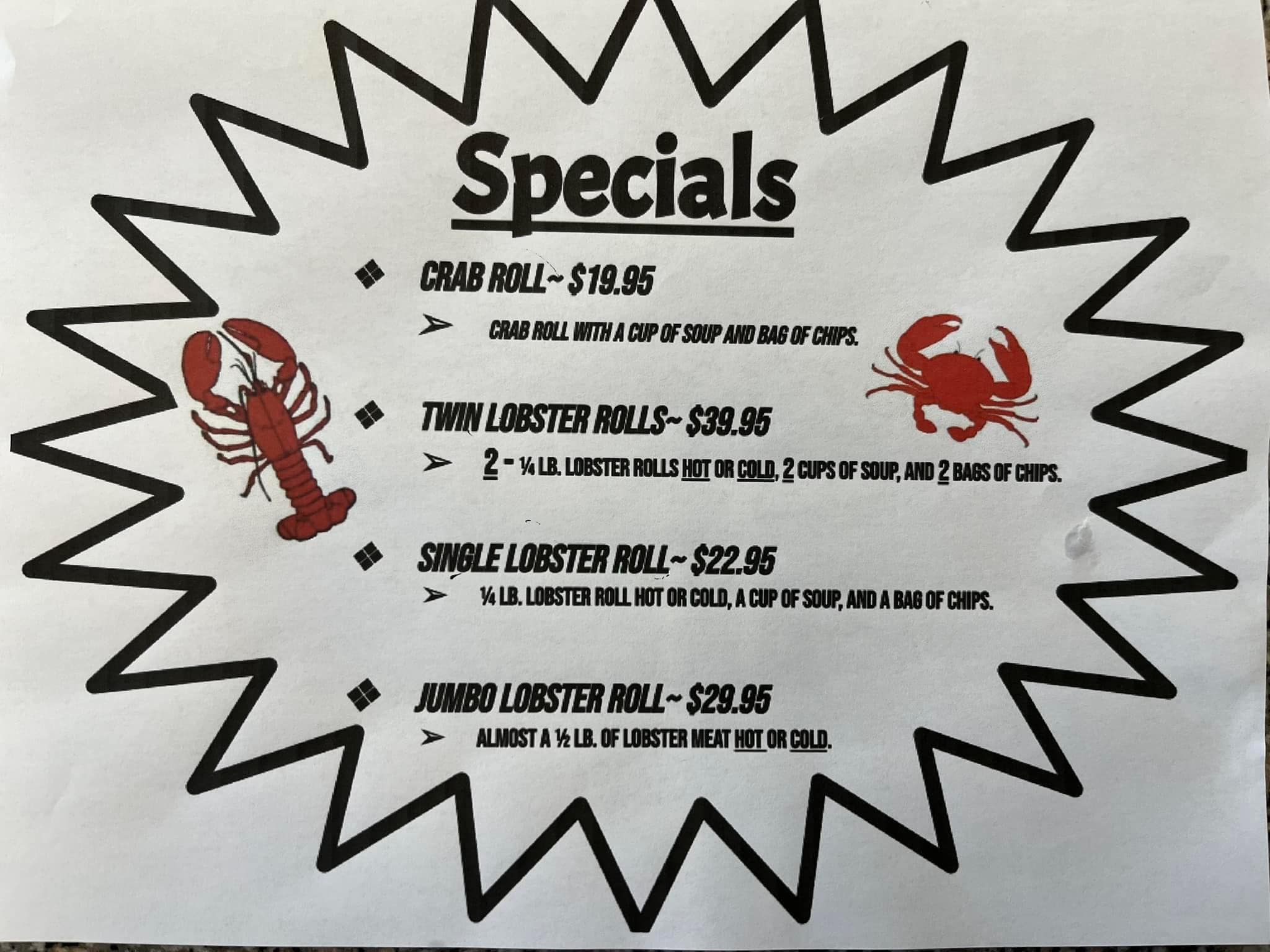 Cape Tip Seafoods Inc Menu