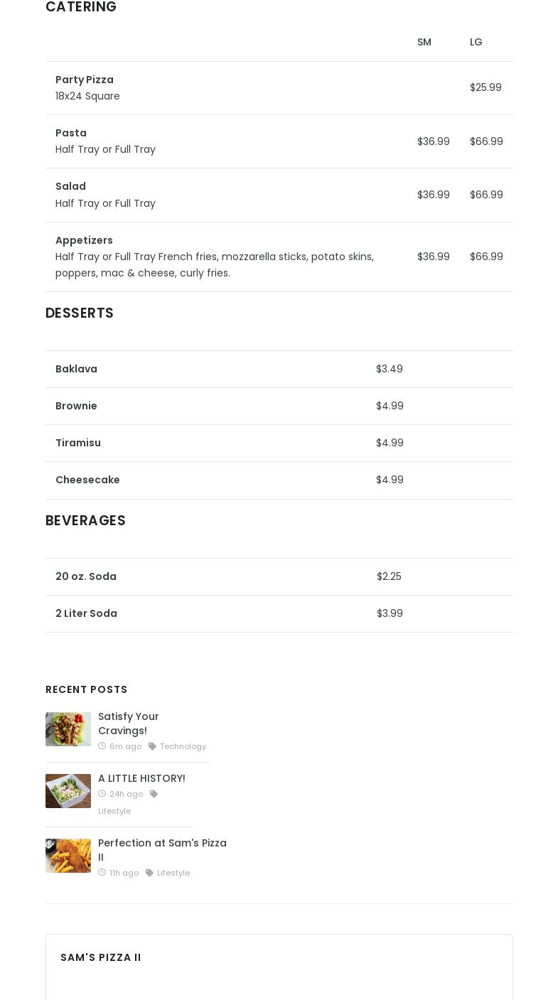 Sam's Pizza II Menu