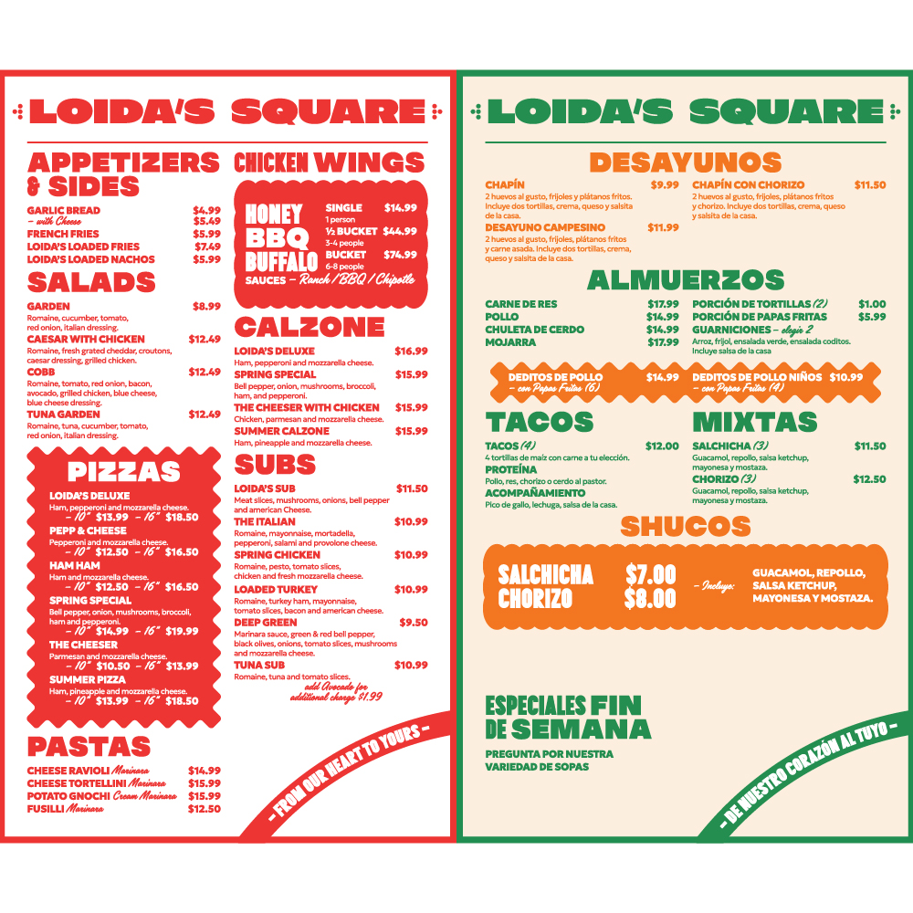 Loida's Square Menu