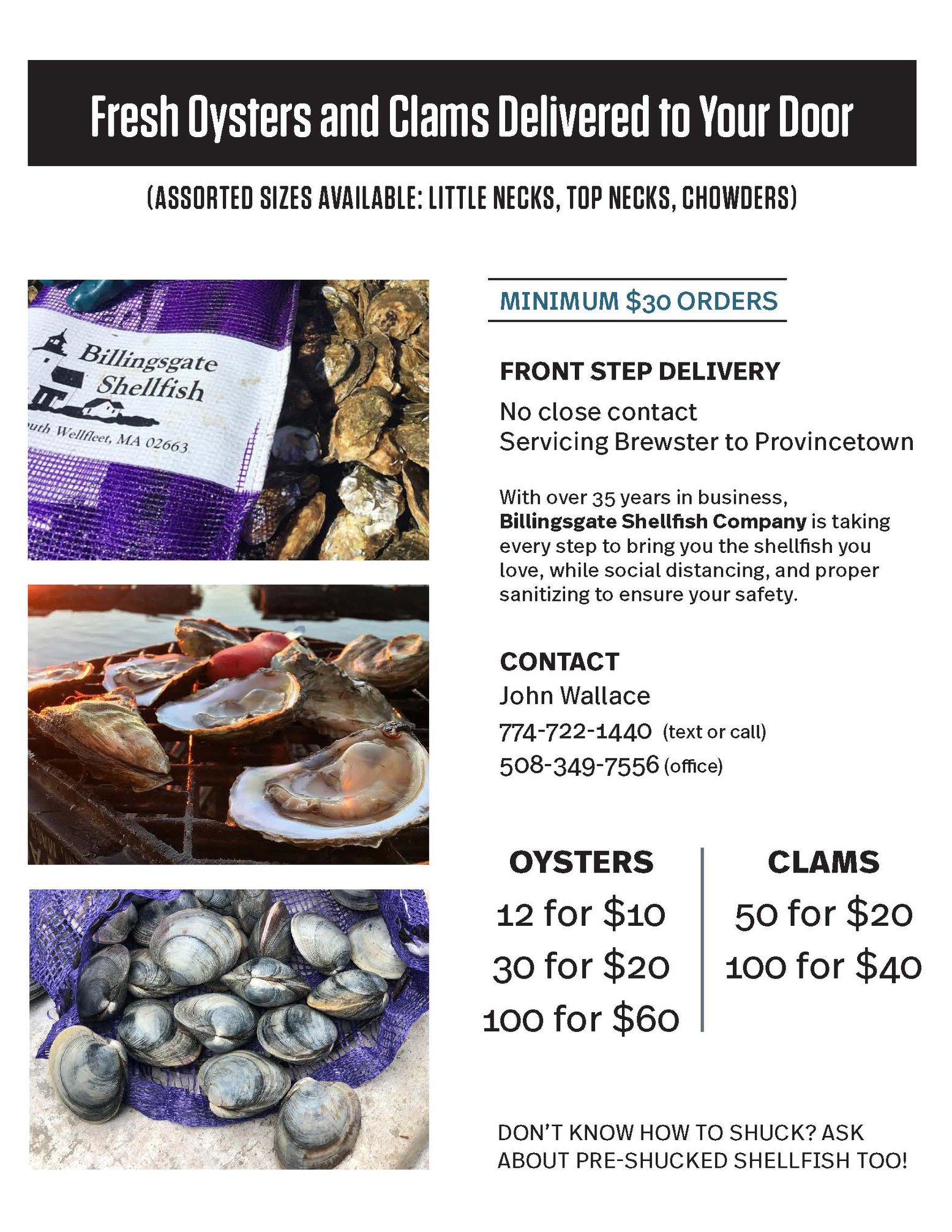 Billingsgate Shell Fish Menu