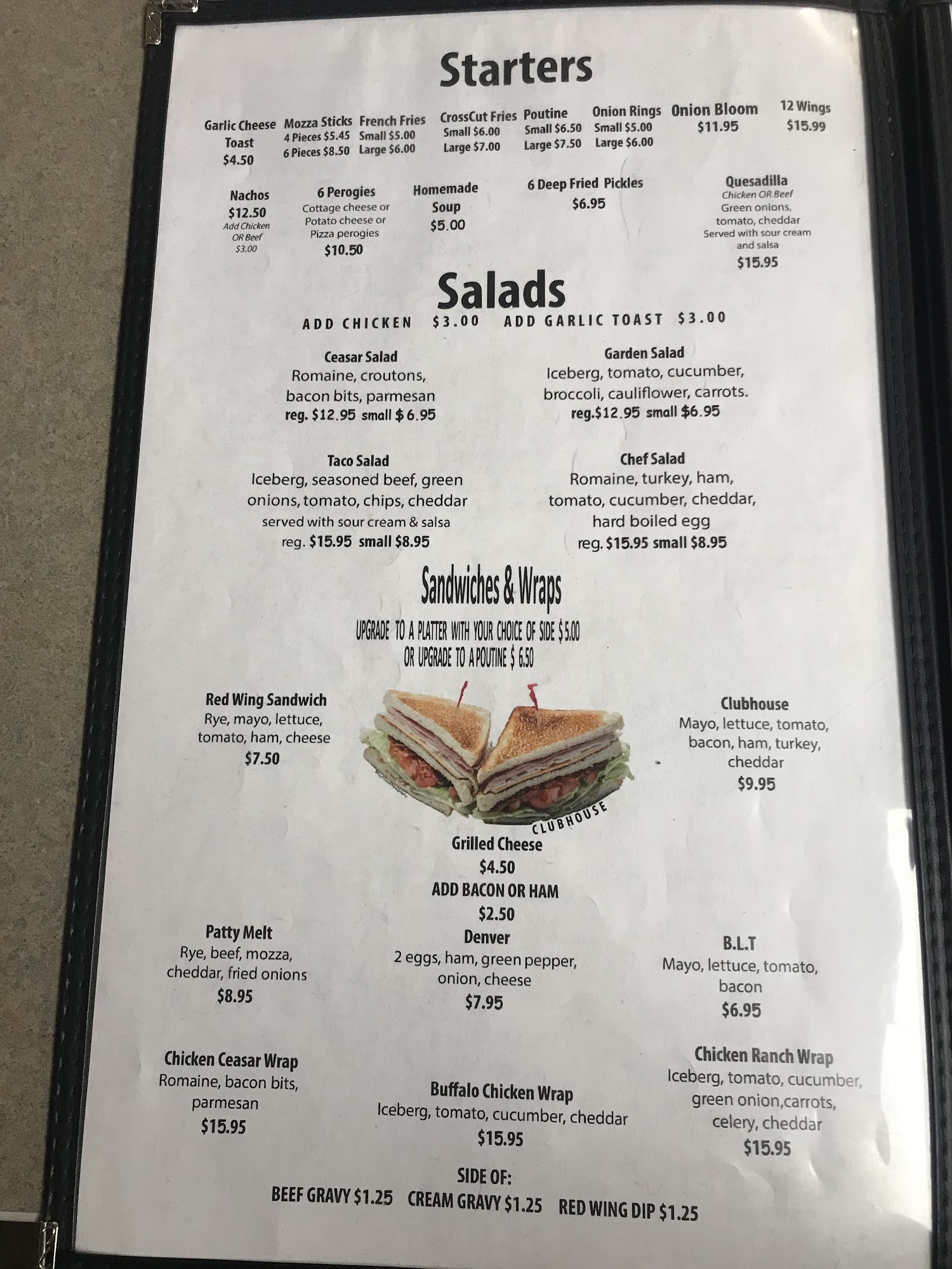 Red Wing Diner Menu