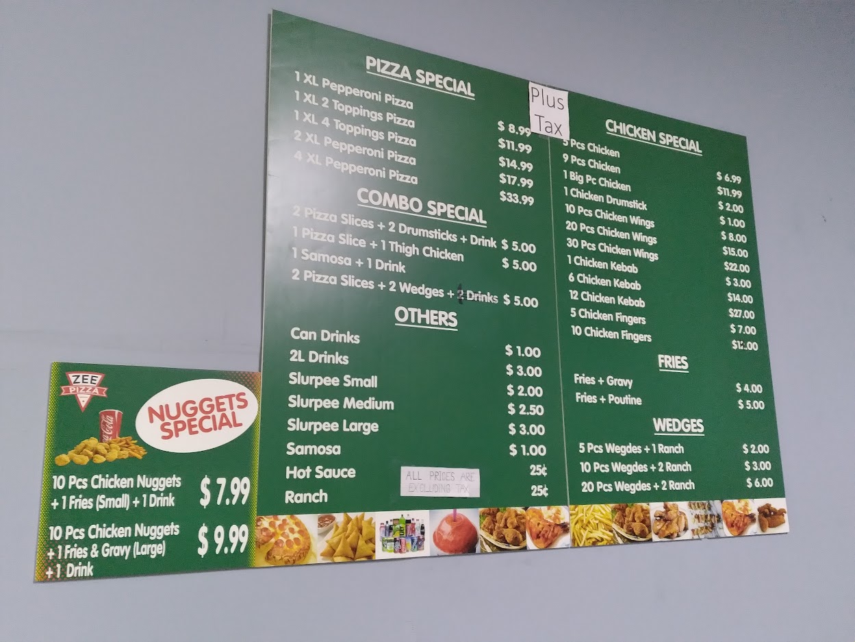Zee Pizza Menu