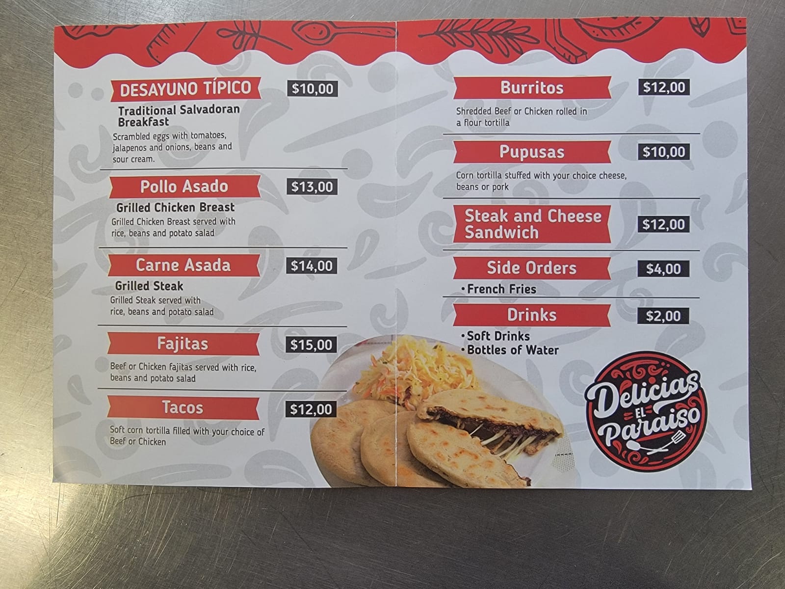 Delicias el paraiso Menu
