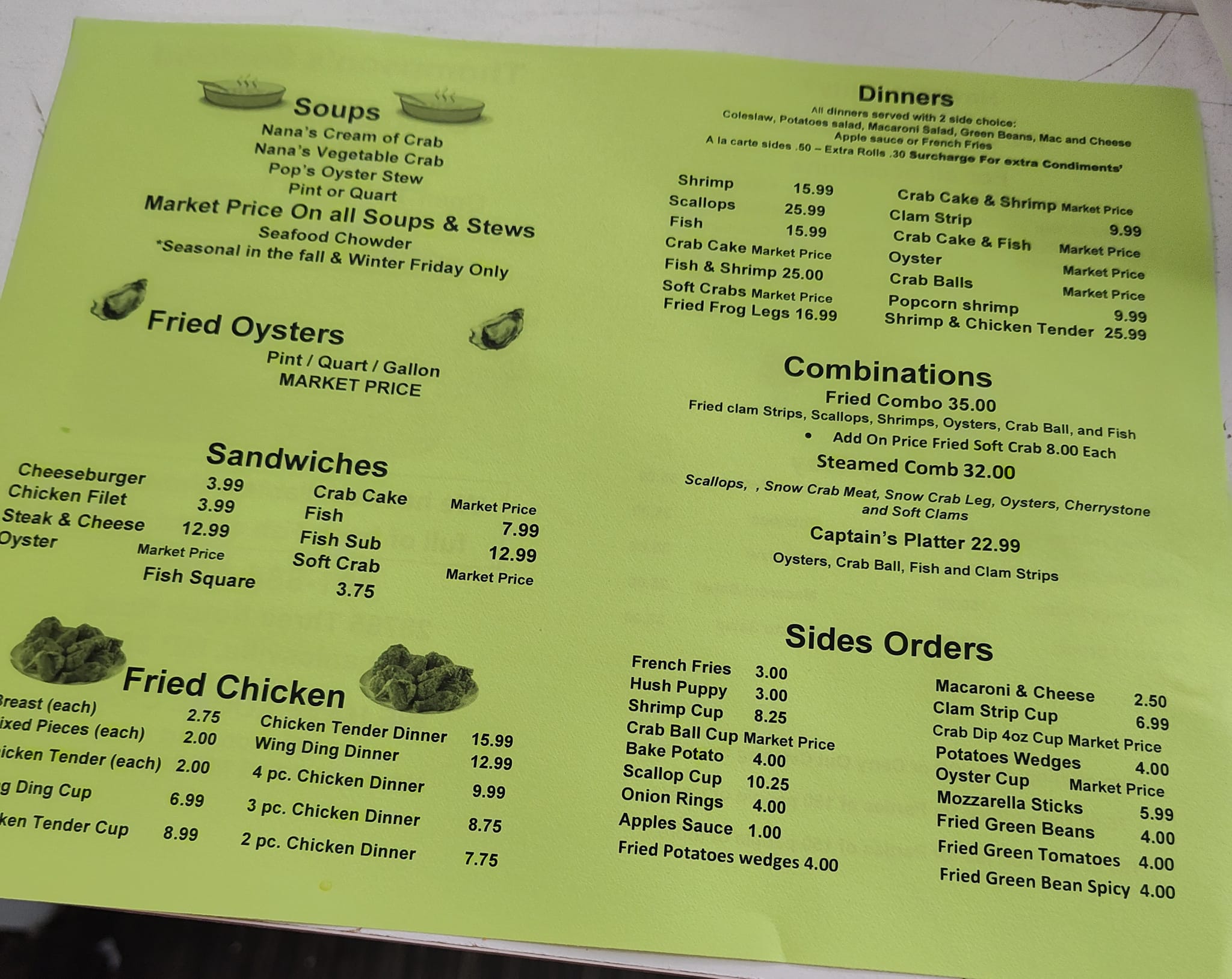 Seafood Corner Market Menu