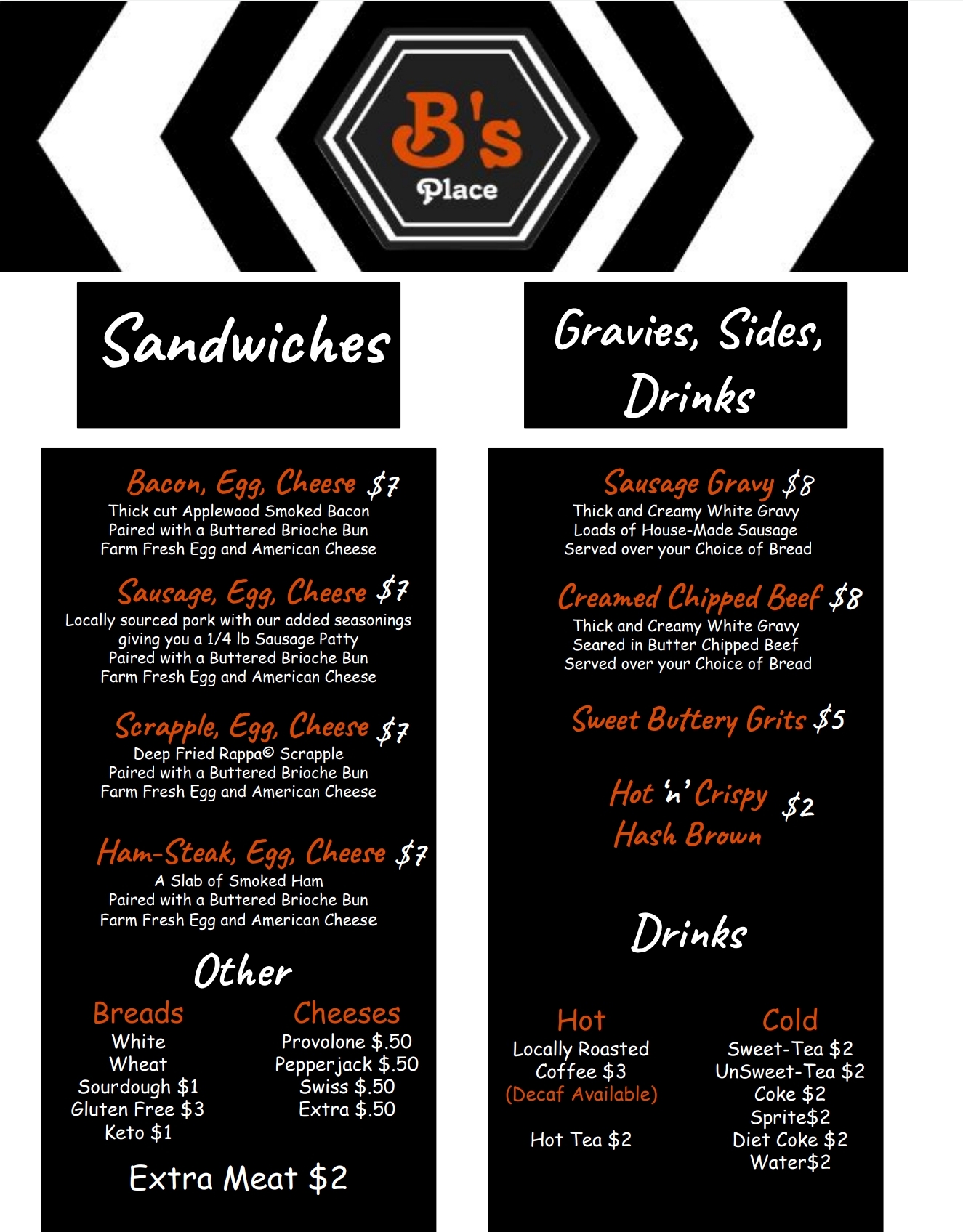 B's Place Menu