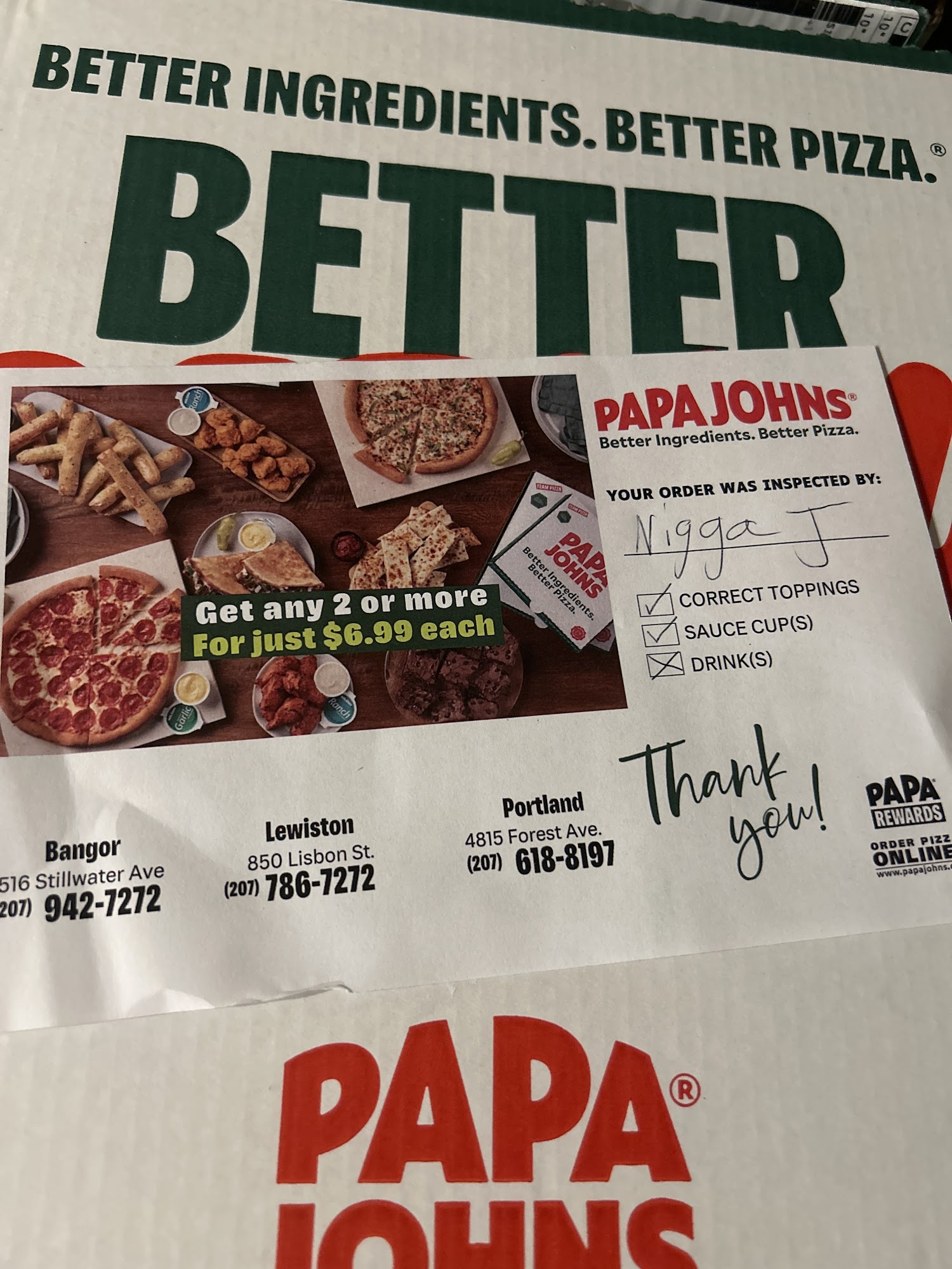 Papa Johns Pizza Menu