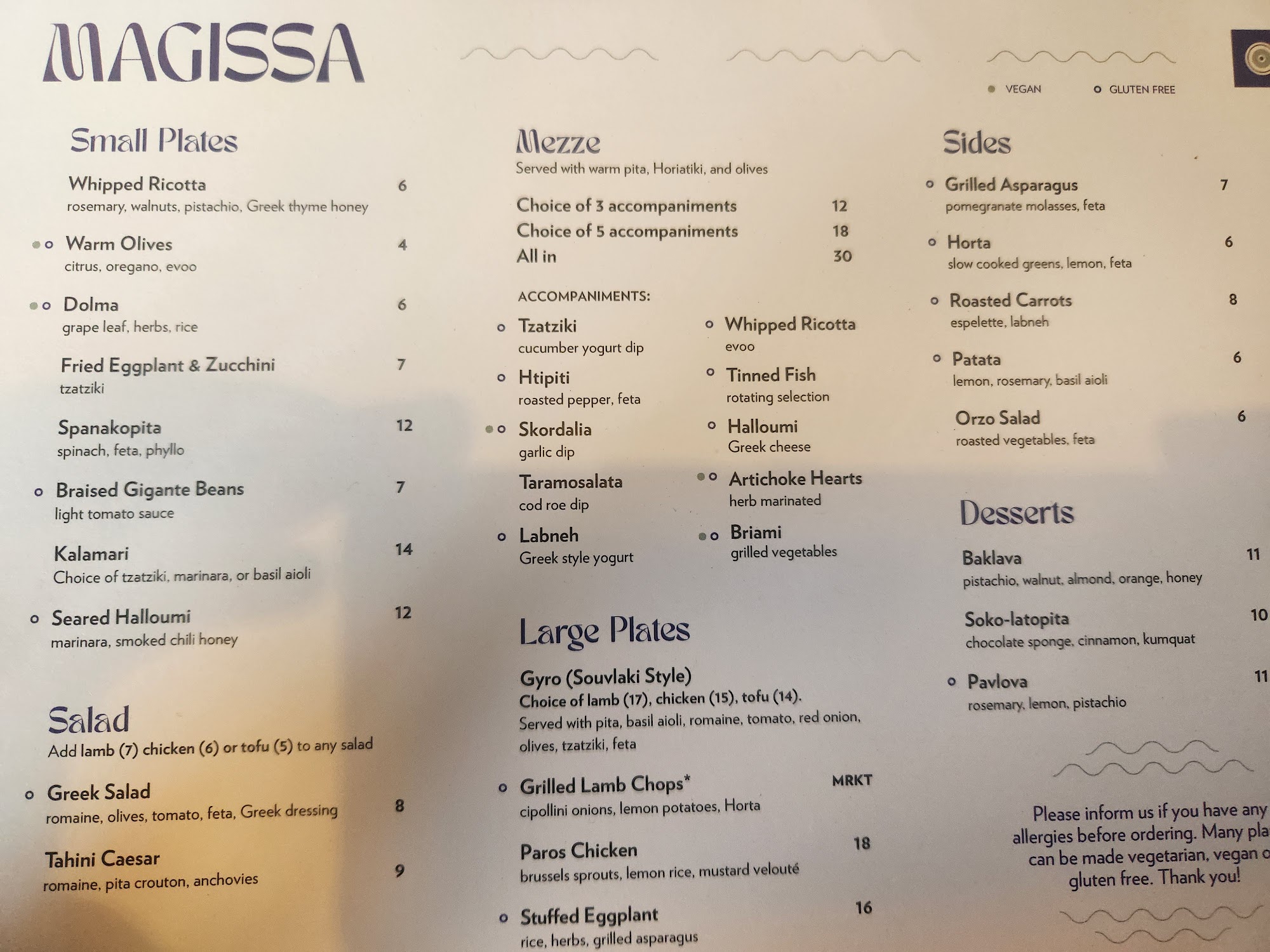 Magissa Menu