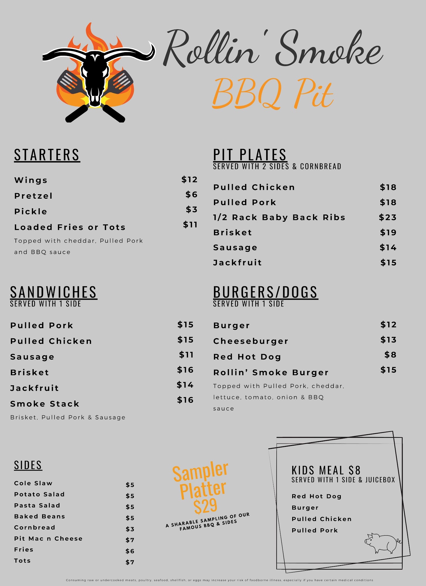 Rollin' Smoke BBQ Pit Menu