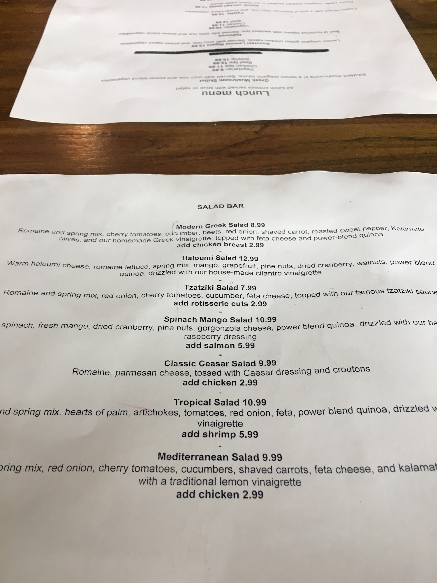 Modern Greek And Salad Bar Menu