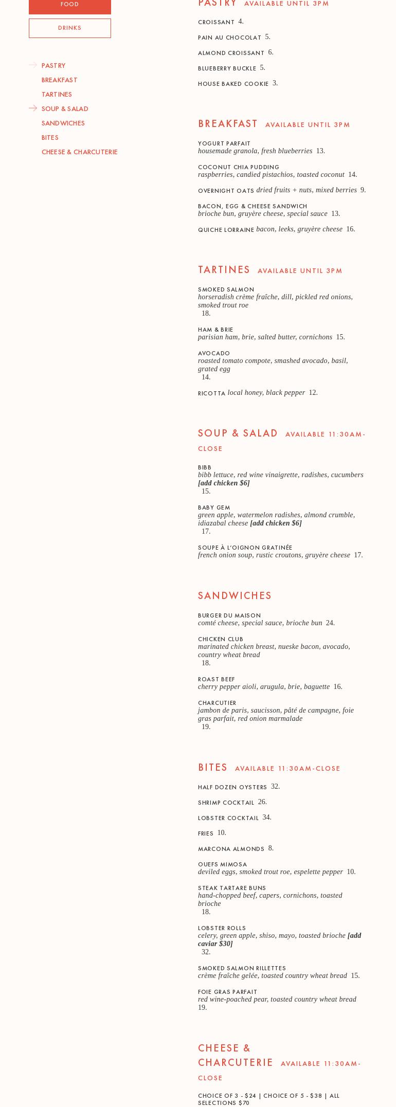 Bar Rotunda Menu