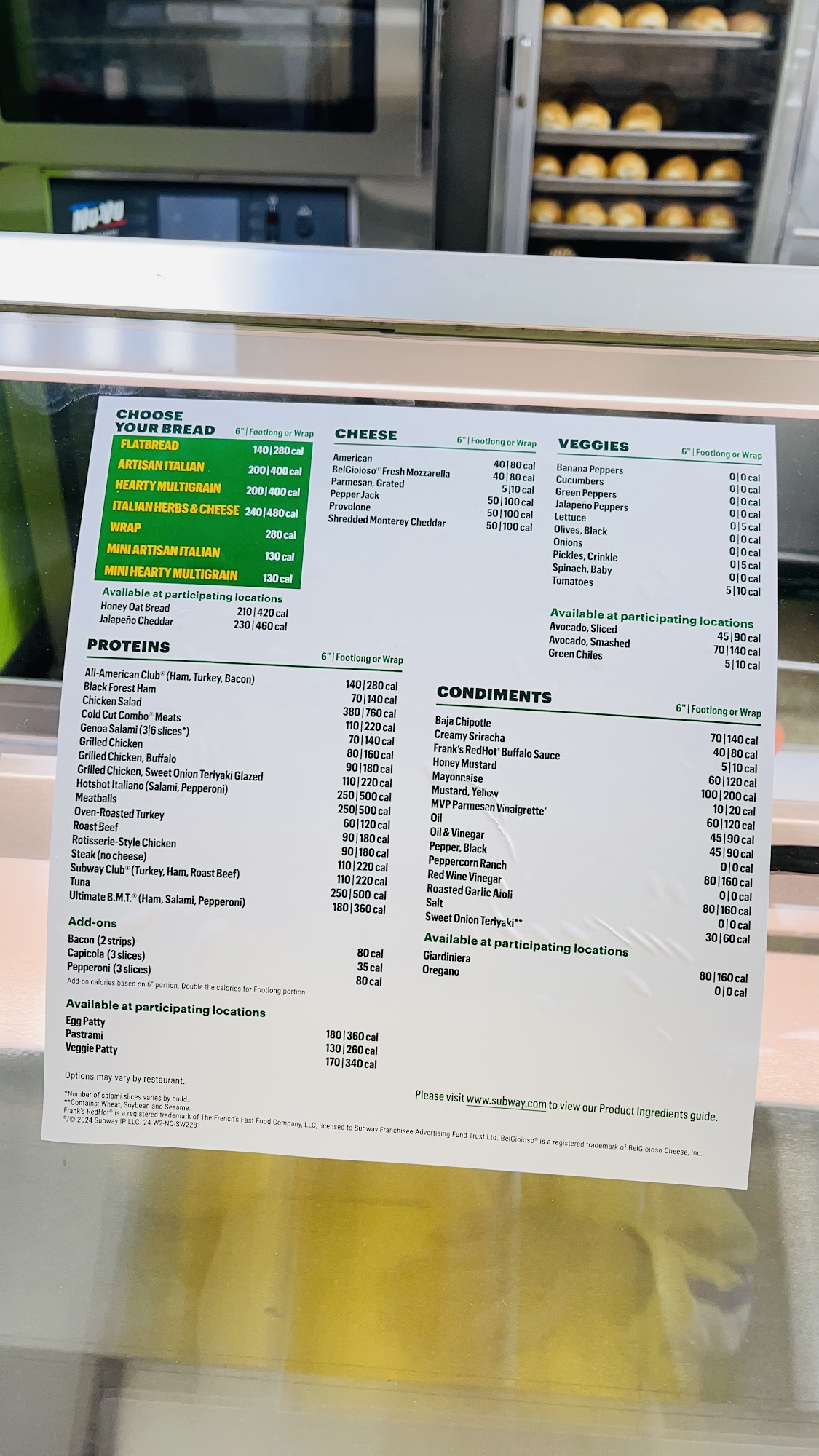 Subway Menu
