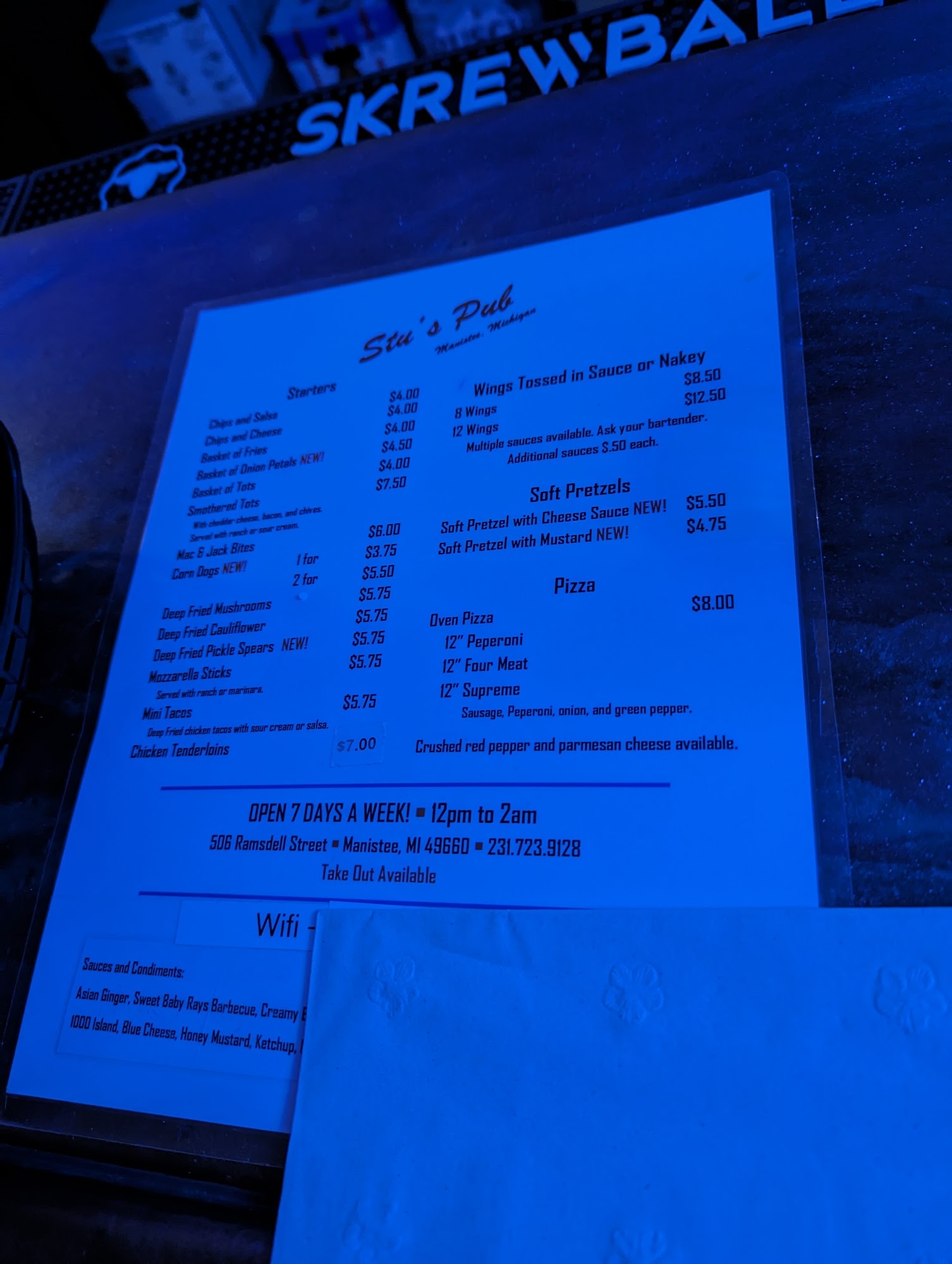 Stu's Pub Inc Menu