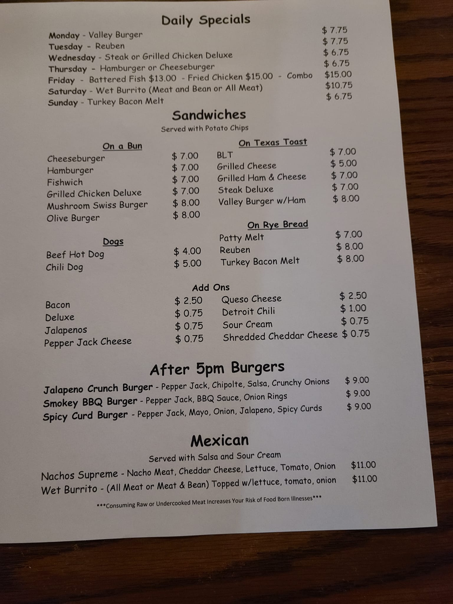 Two J's Inc Menu