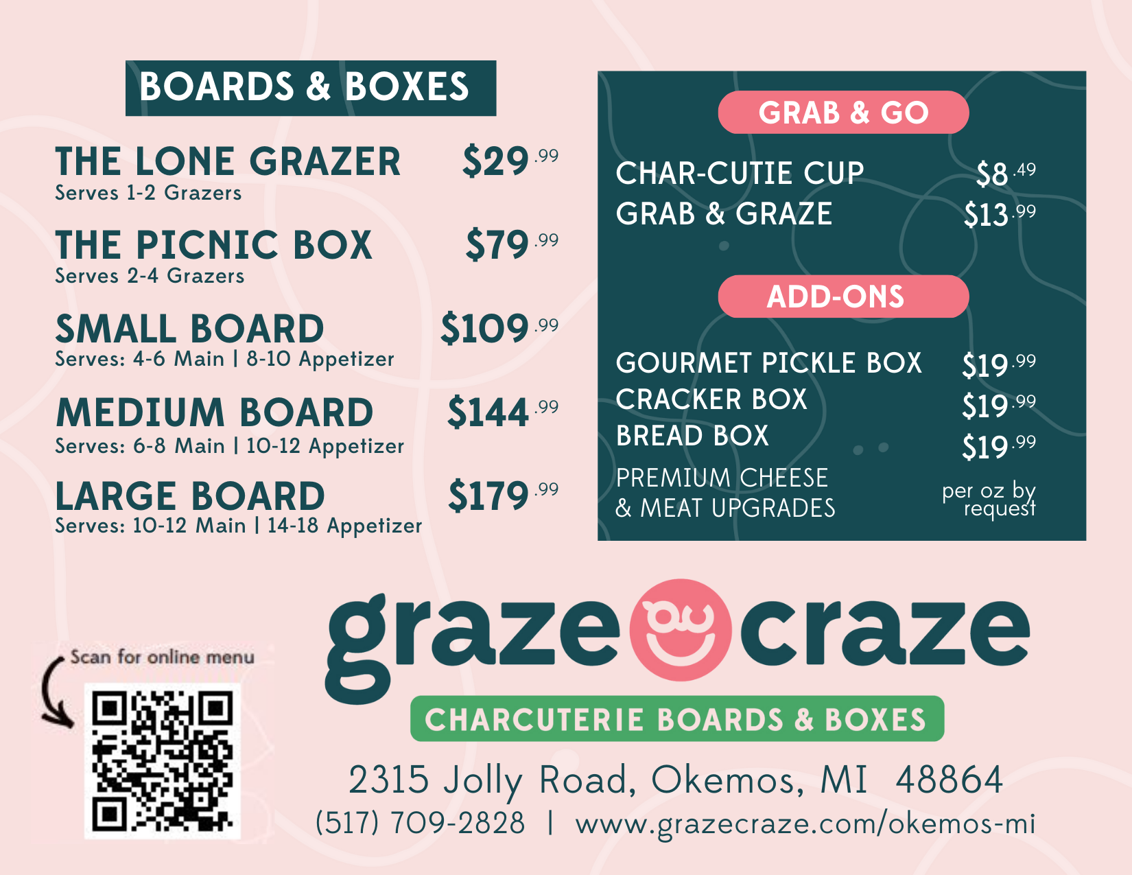 Graze Craze Charcuterie Boards & Boxes Menu