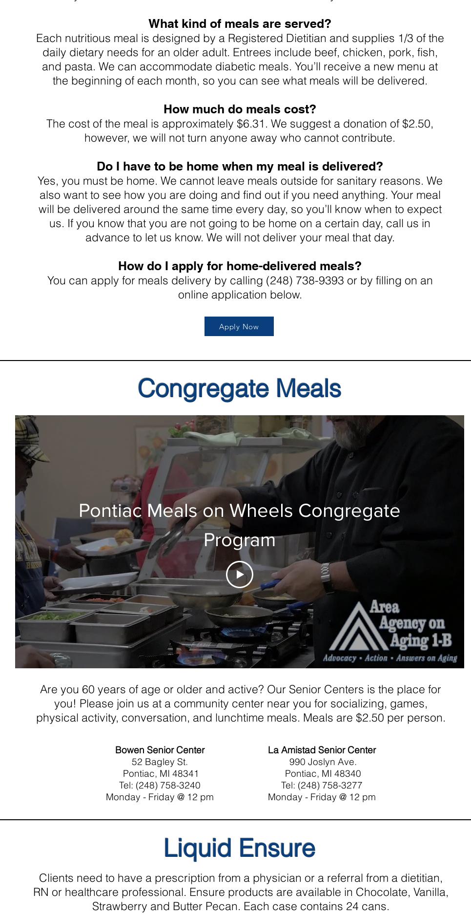 Pontiac Meals On Wheels Menu