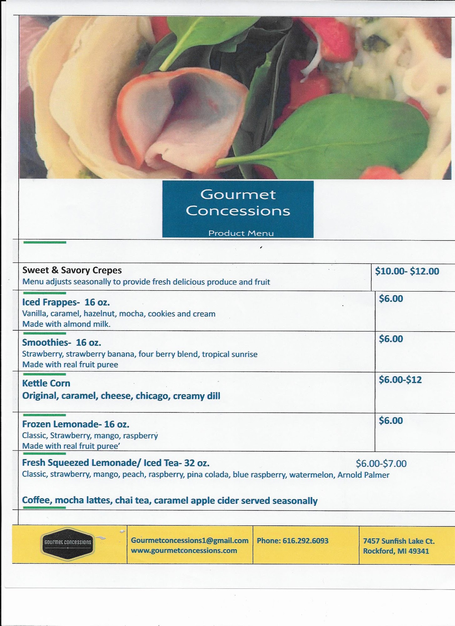 Crazy Good Crepes, LLC. Menu