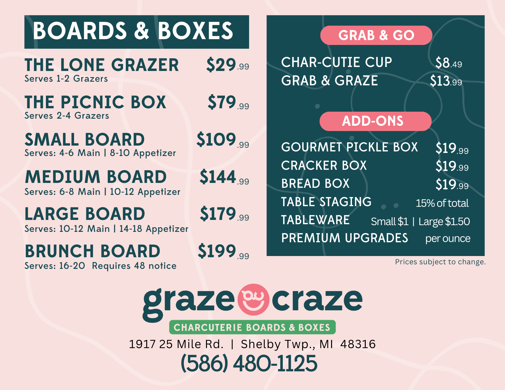 Graze Craze Charcuterie Boards & Boxes Menu