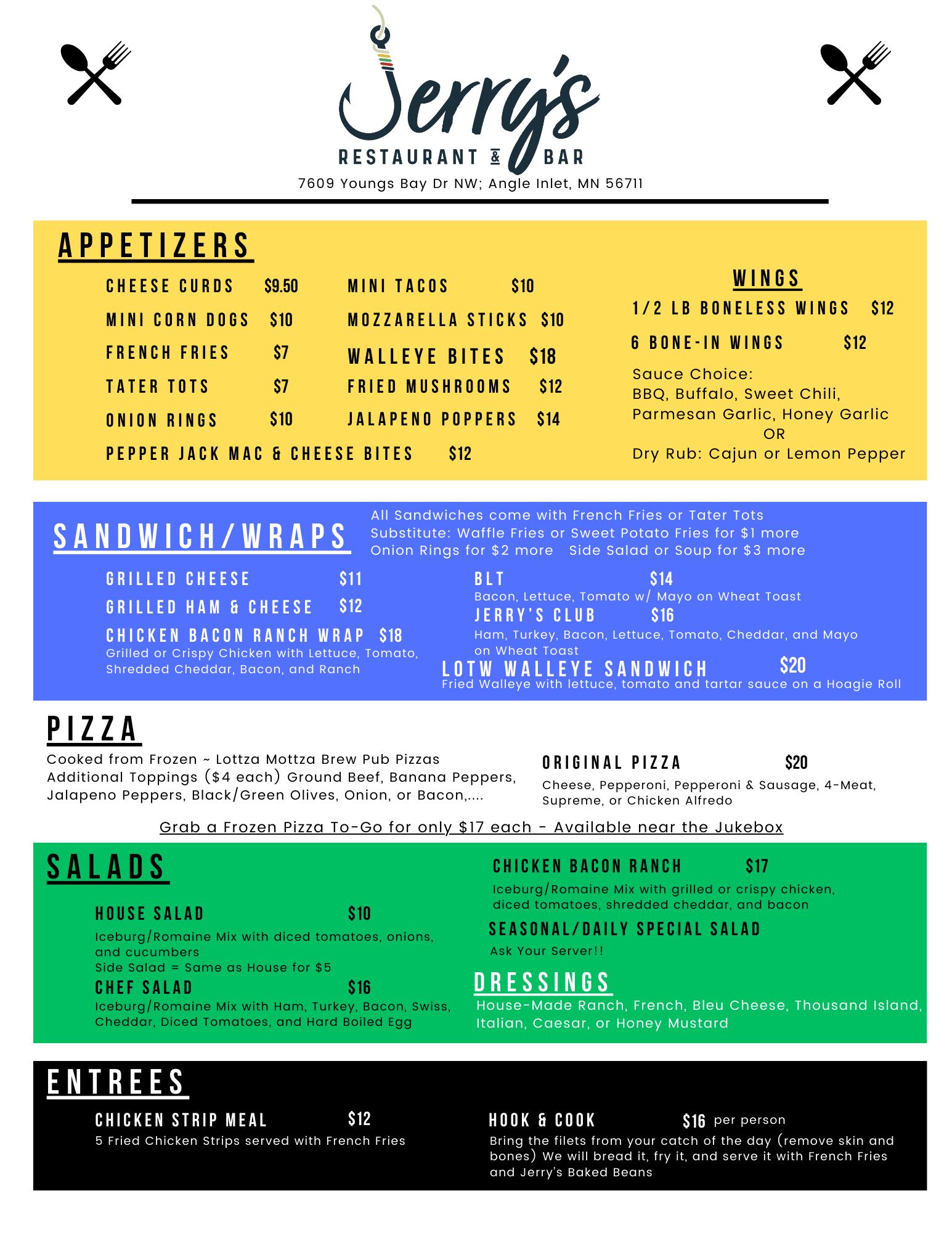 Jerry's bar and grill Menu