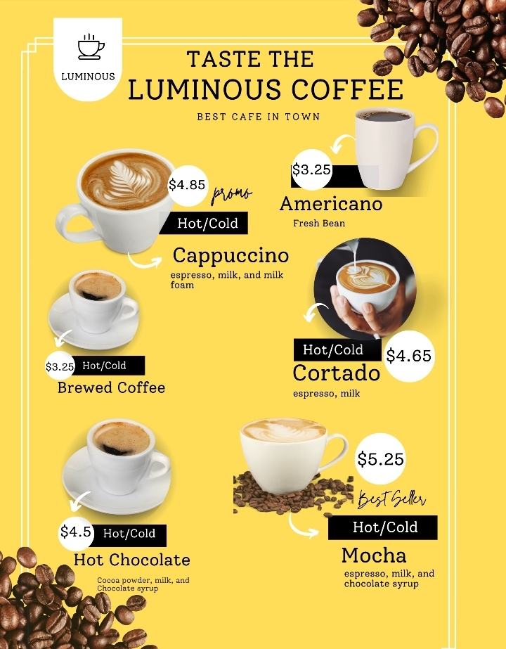 Luminous Cafe Menu