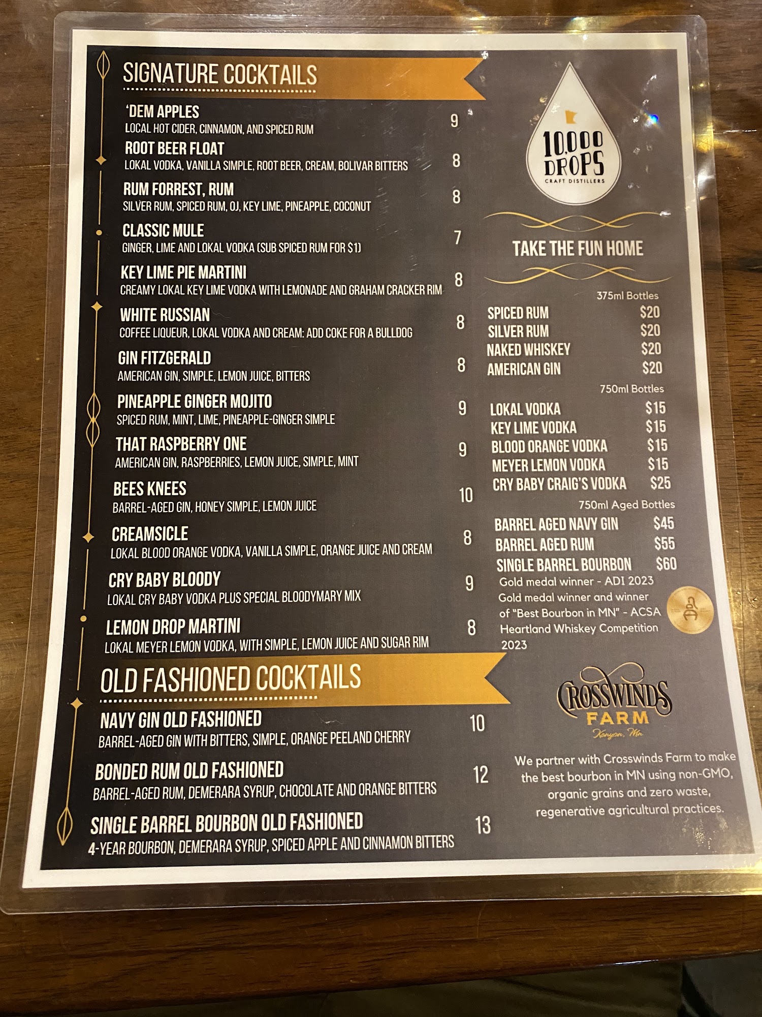 10,000 Drops Craft Distillers Menu
