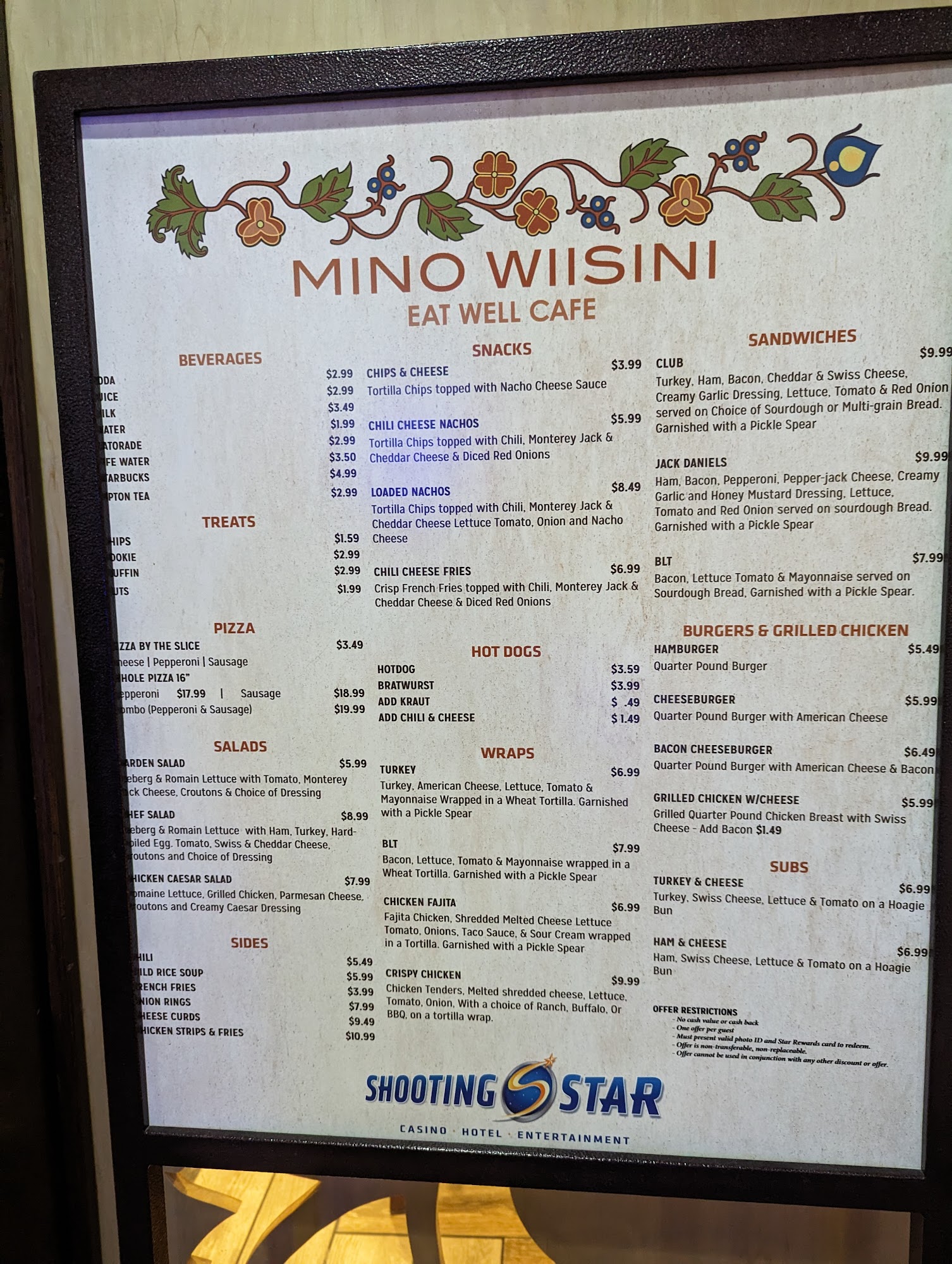 Mino Wiisini Cafe Menu