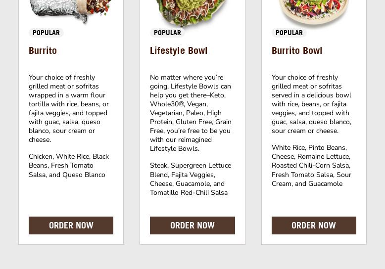 Chipotle Mexican Grill Menu