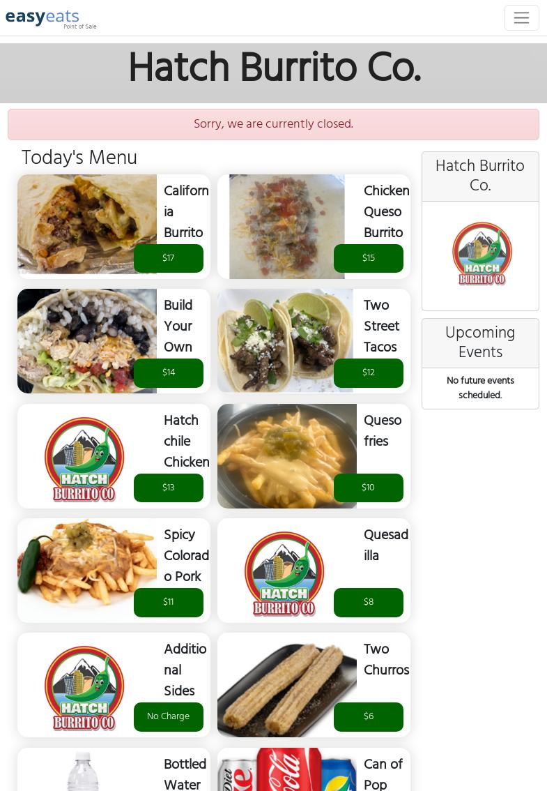 Hatch Burrito Co Mobile Food Truck Menu