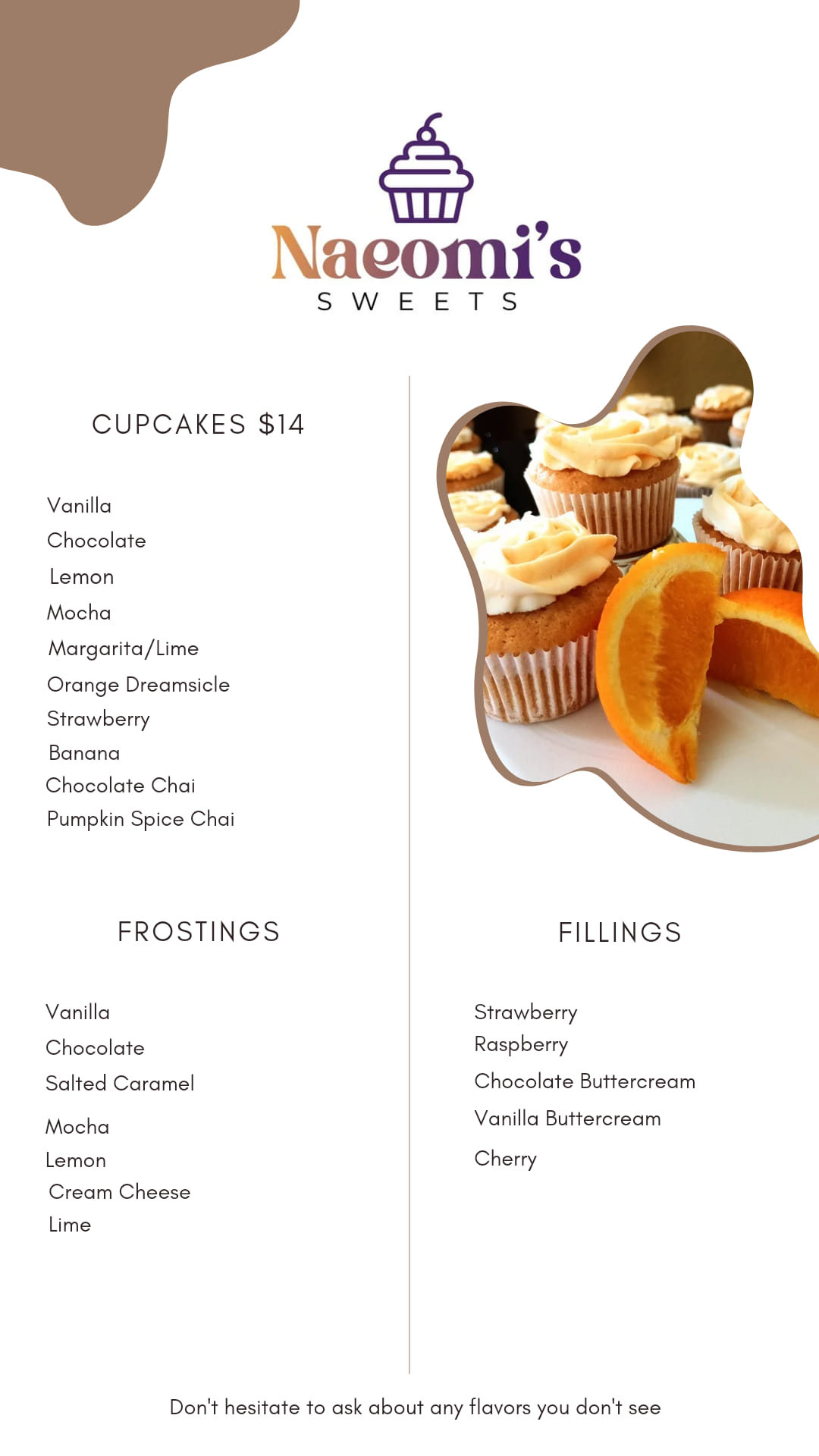 Naeomi's Sweets Menu