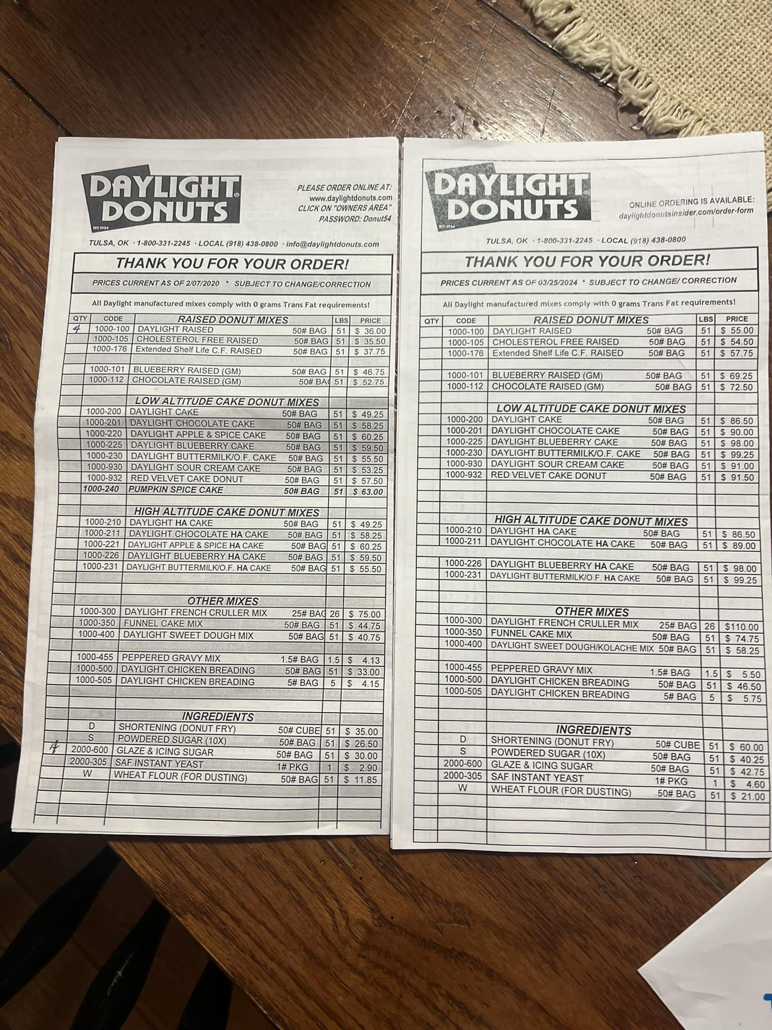 Daylight Donuts Menu