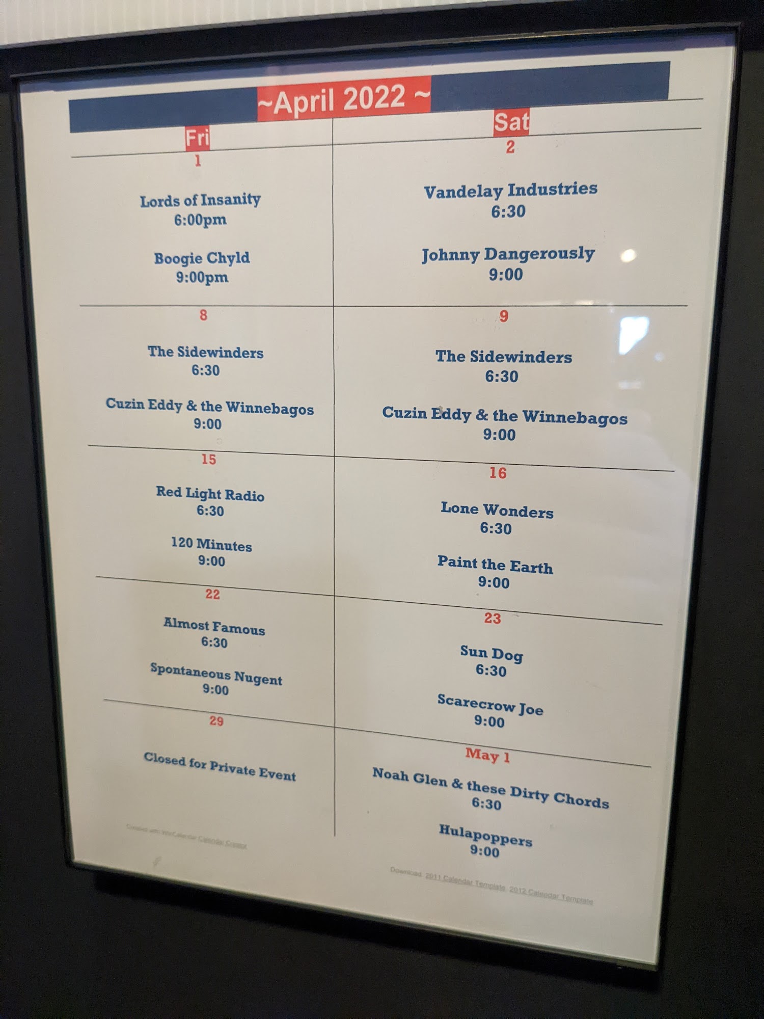 Sky Music Lounge Menu