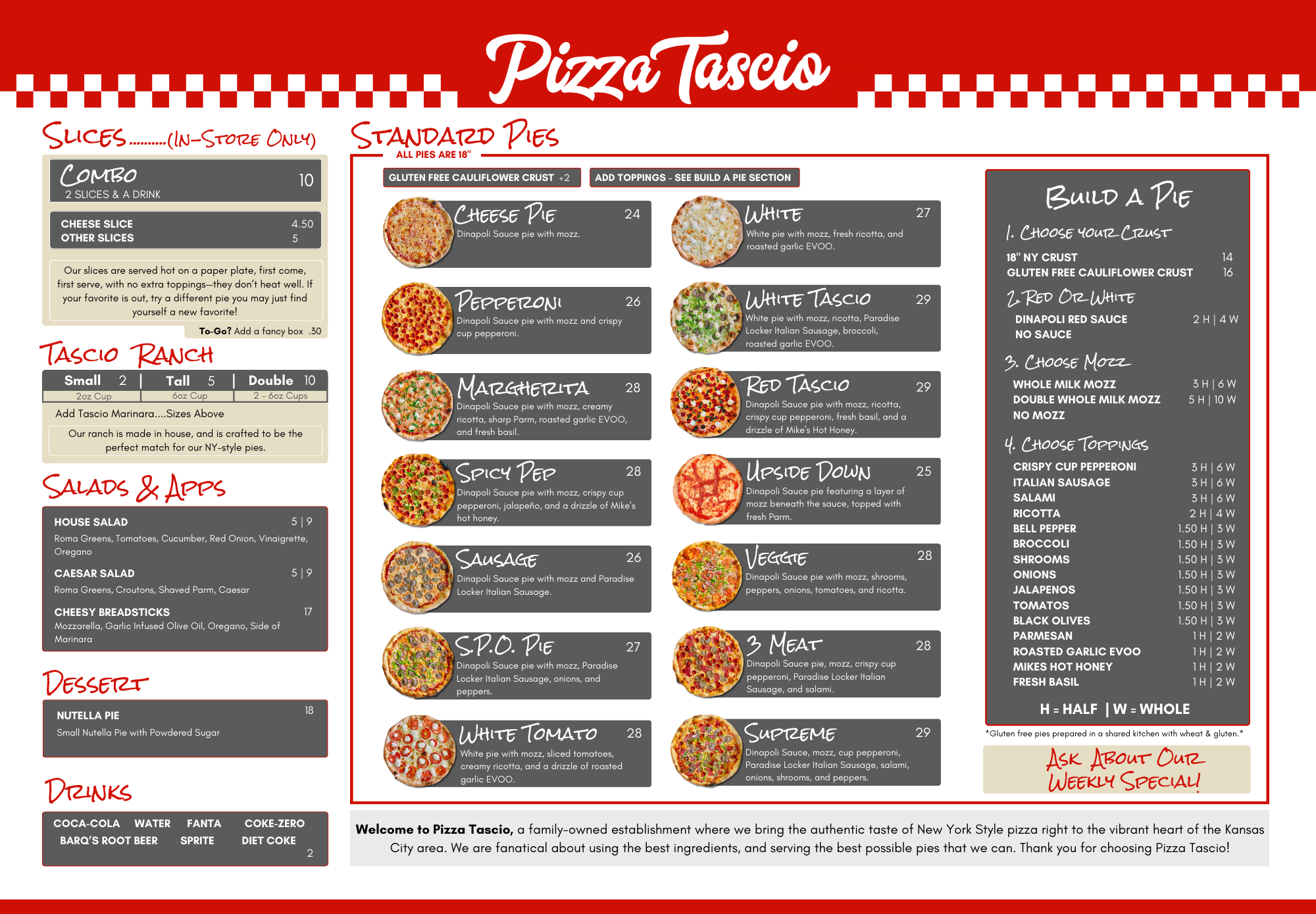 Pizza Tascio Belton Menu