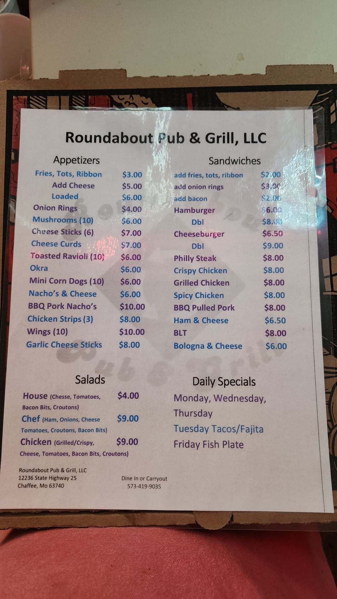 Roundabout Pub & Grill Menu