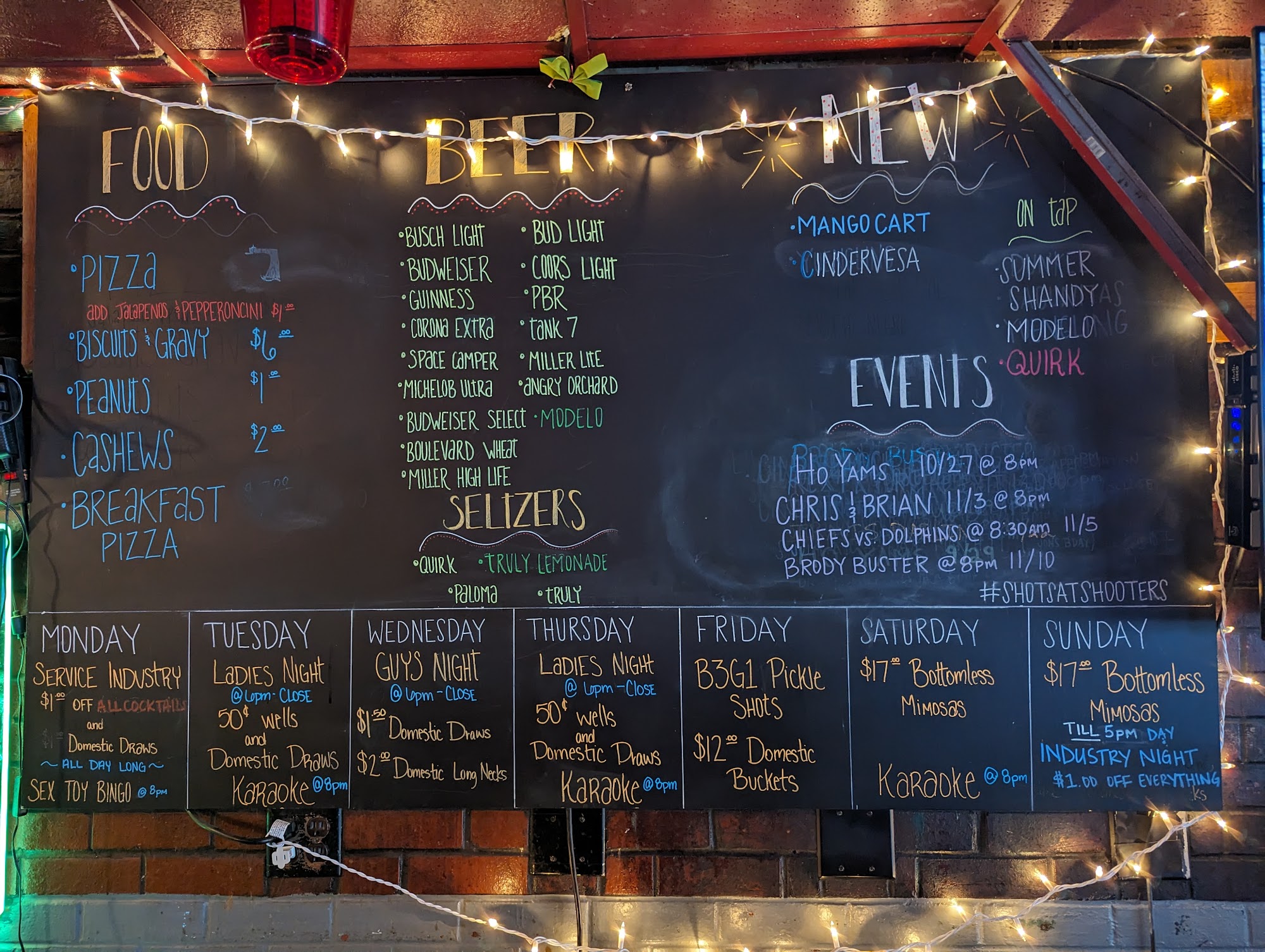 Shooter's Tavern Inc Menu